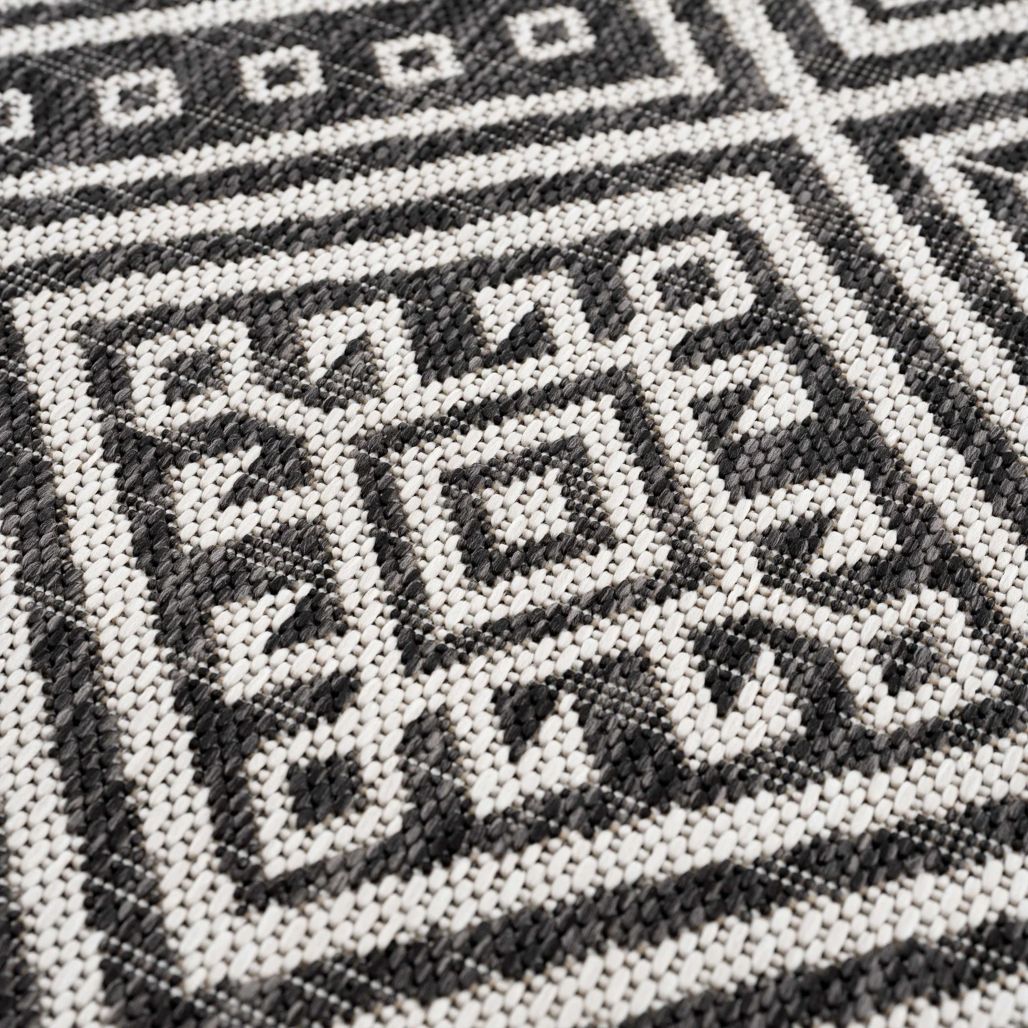 Tribal Design Charcoal And Ivory Traditional Ikat Design Outdoor Safe area Rug - Image 7