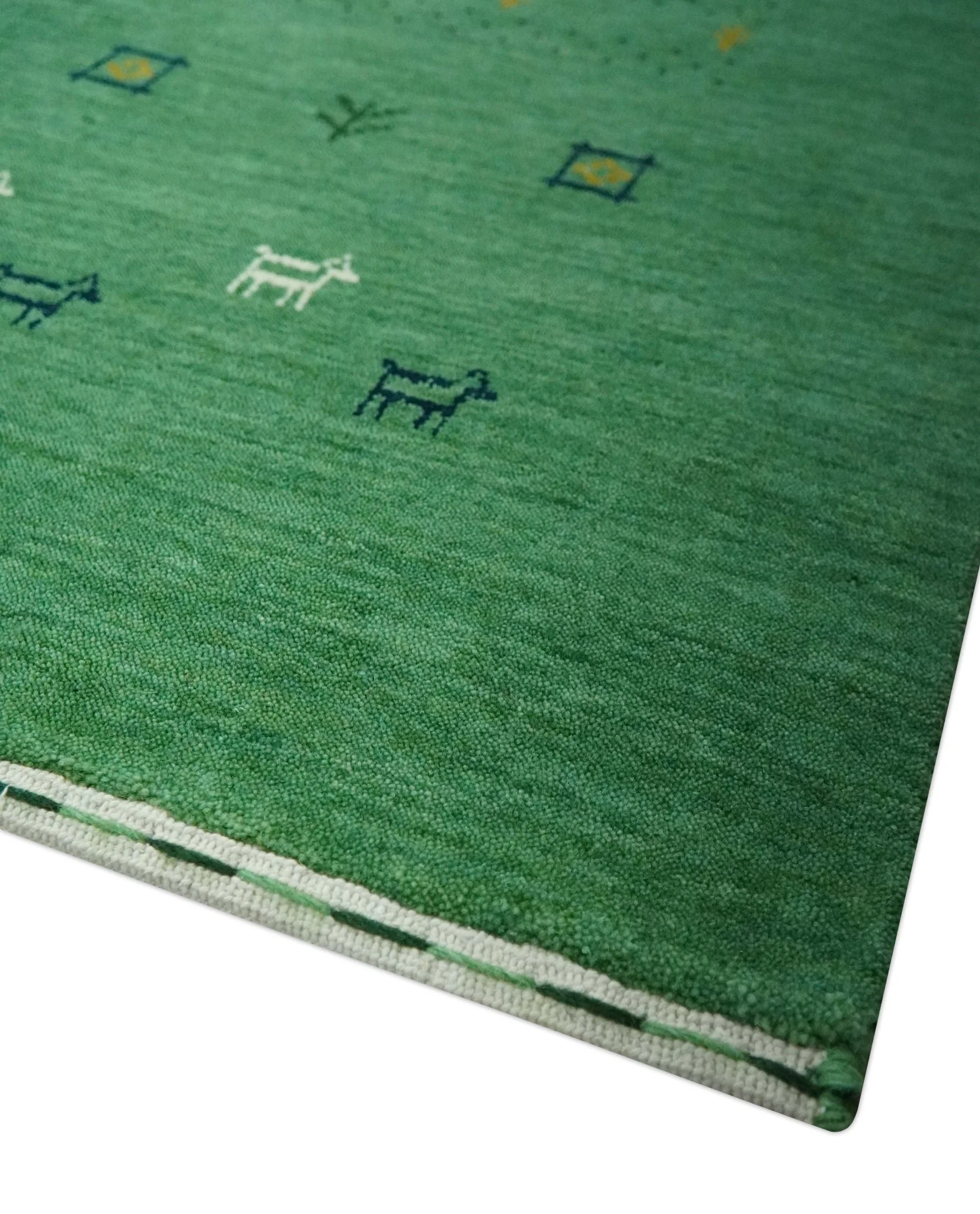 Tribal Design Green Custom Made Traditional Hand loom Wool Area Rug - Image 5