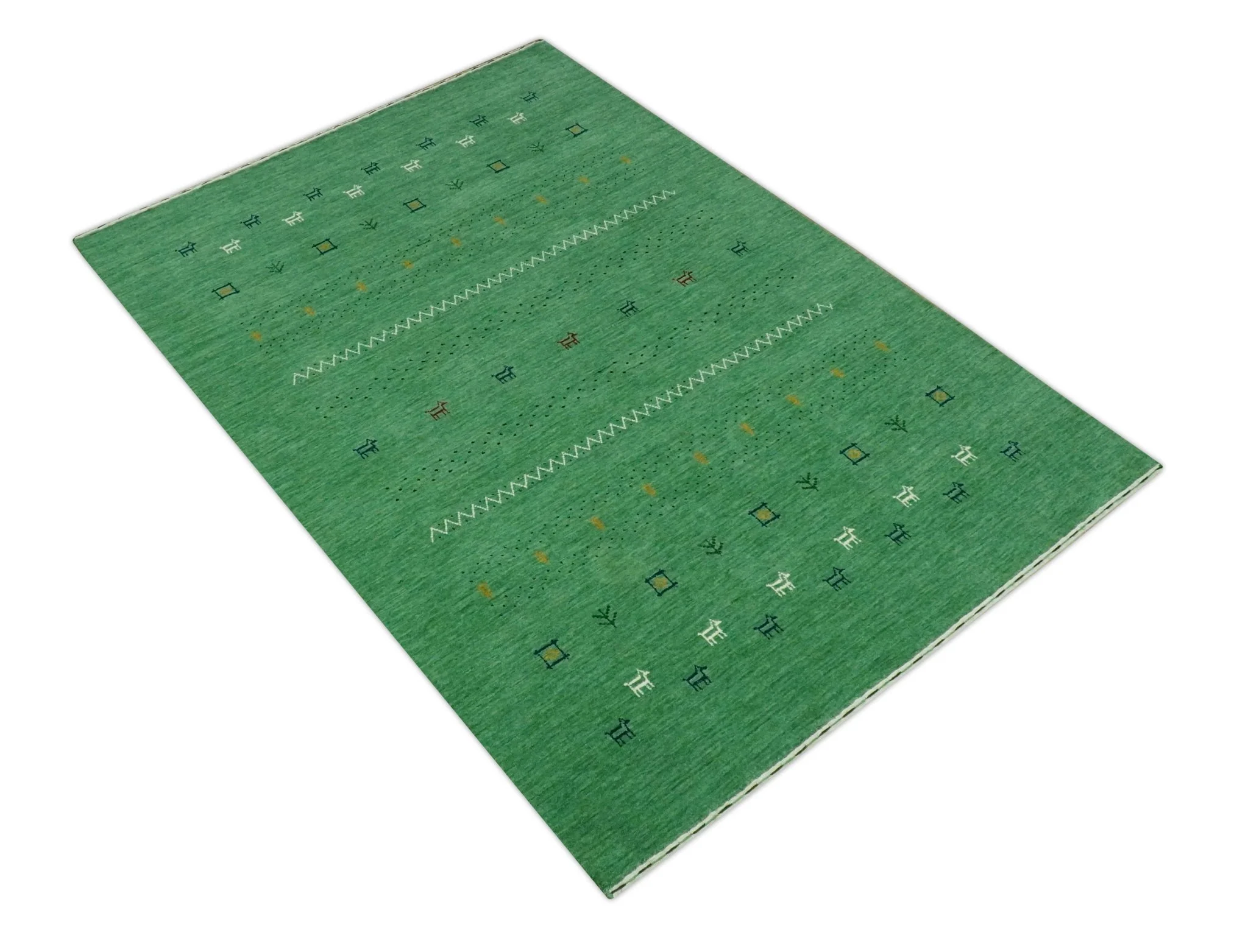 Tribal Design Green Custom Made Traditional Hand loom Wool Area Rug - Image 9