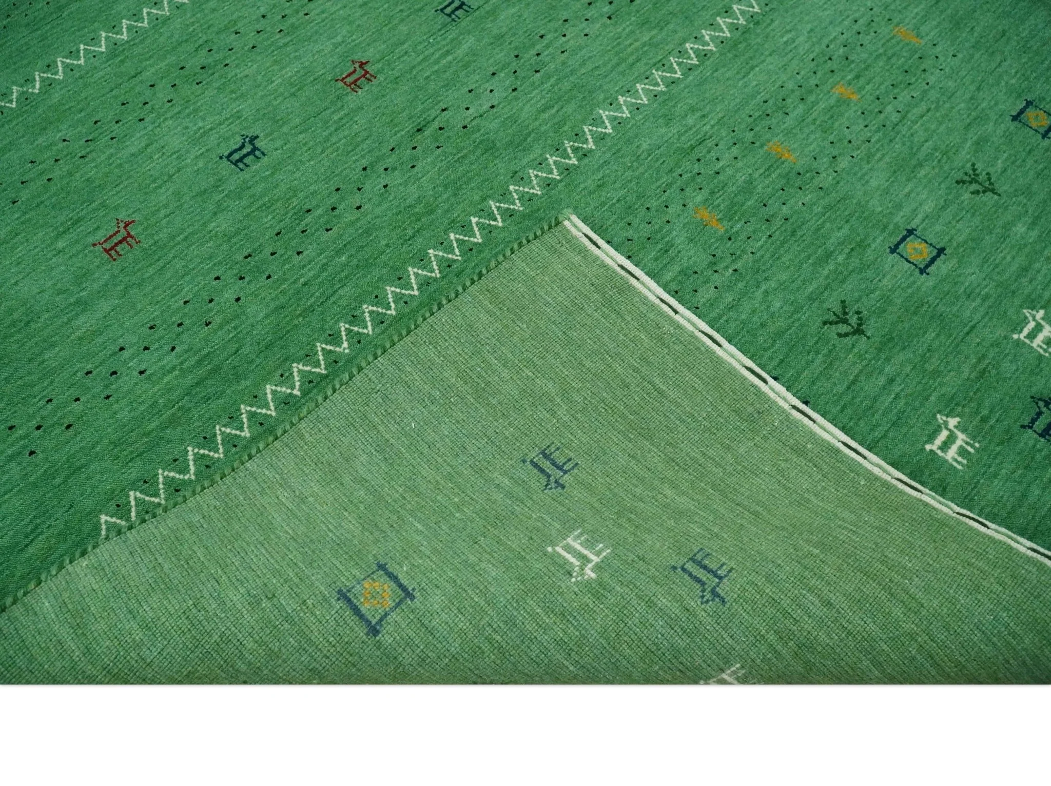 Tribal Design Green Traditional Hand loom 4.6x7 Wool Area Rug - Image 7