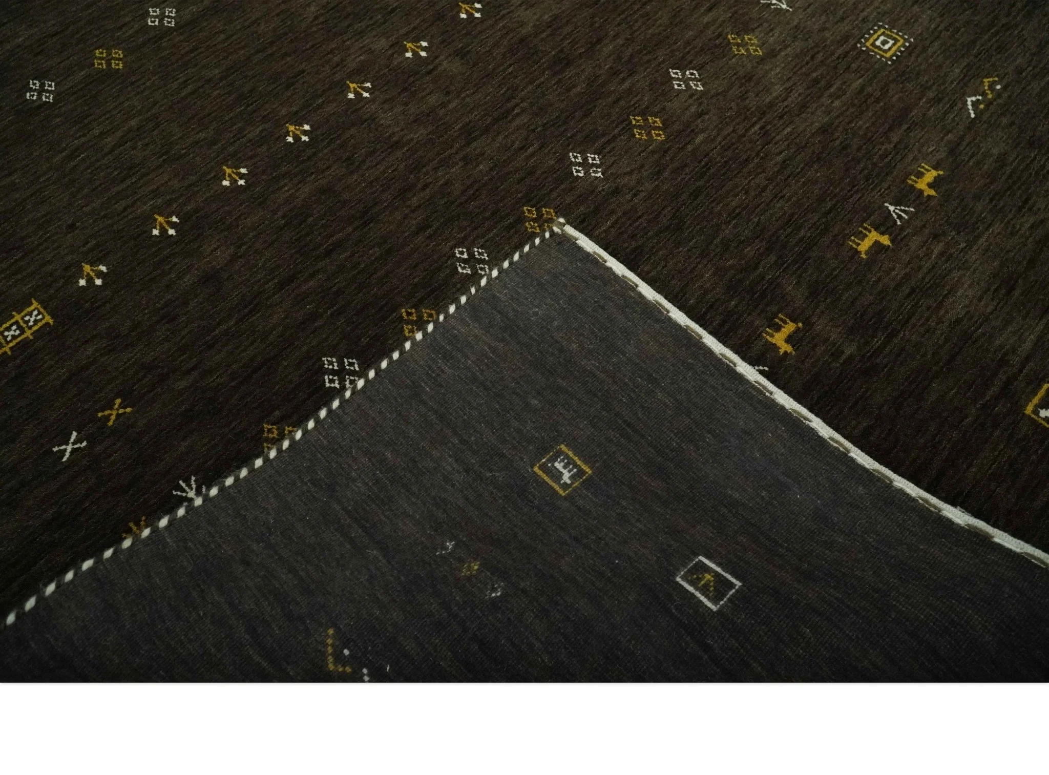 Custom Made Tribal look Greenish-Brown Traditional Hand loom Wool Area Rug - Image 7