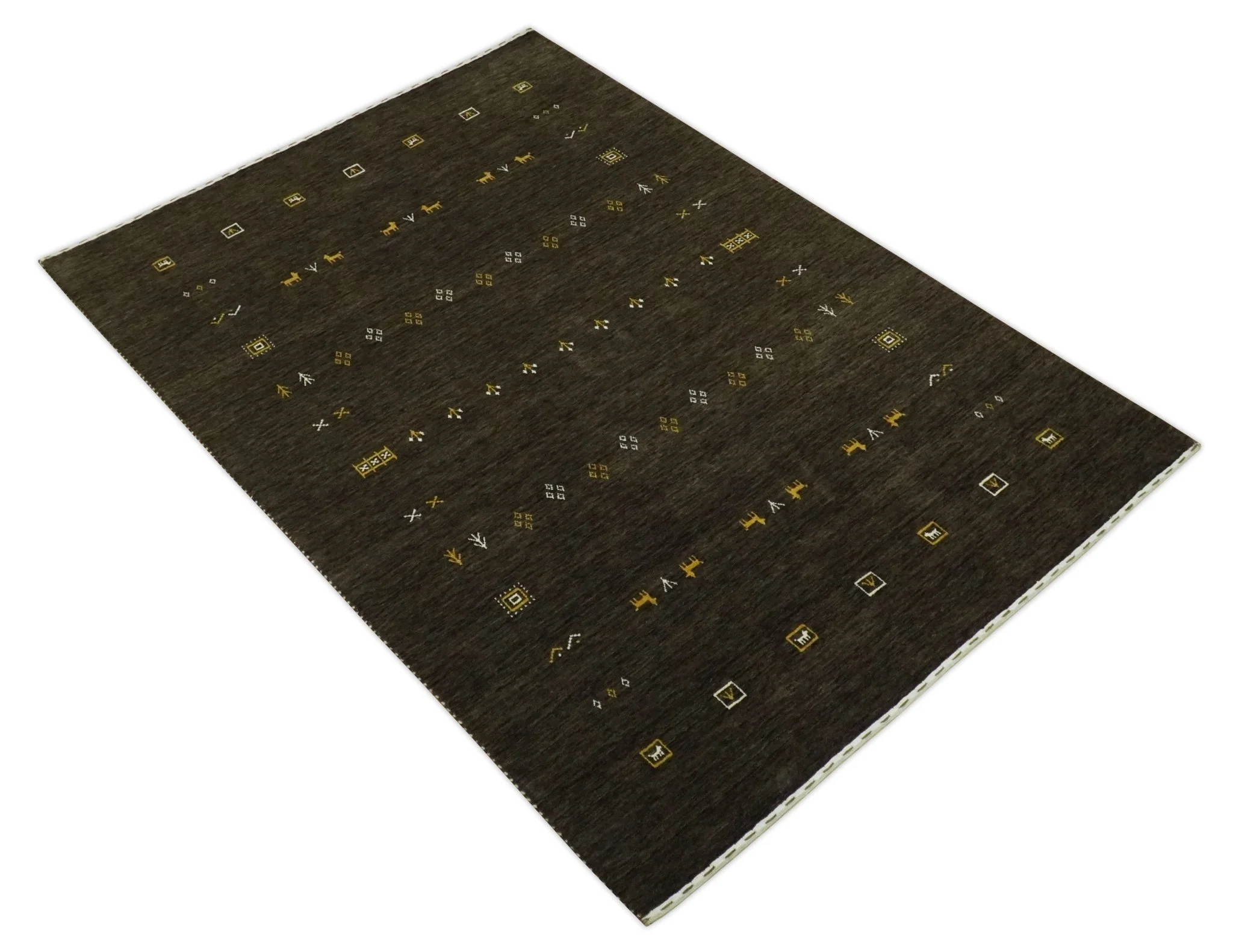 Custom Made Tribal look Greenish-Brown Traditional Hand loom Wool Area Rug - Image 9