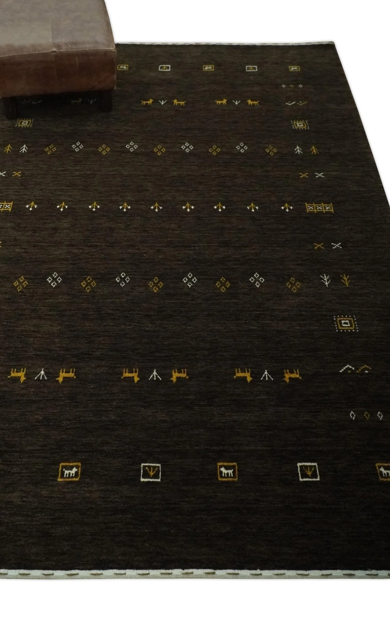 Tribal Design Greenish-Brown Traditional Hand loom 4.6x7 Wool Area Rug - Image 3