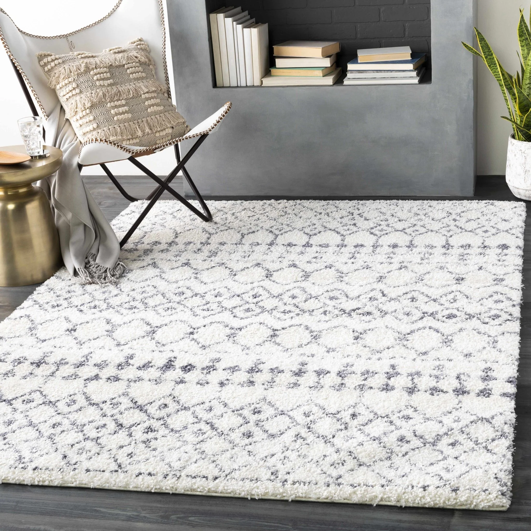 Ivory and Charcoal Geometrical Design Plush Pile Multi Size area rug - Image 2
