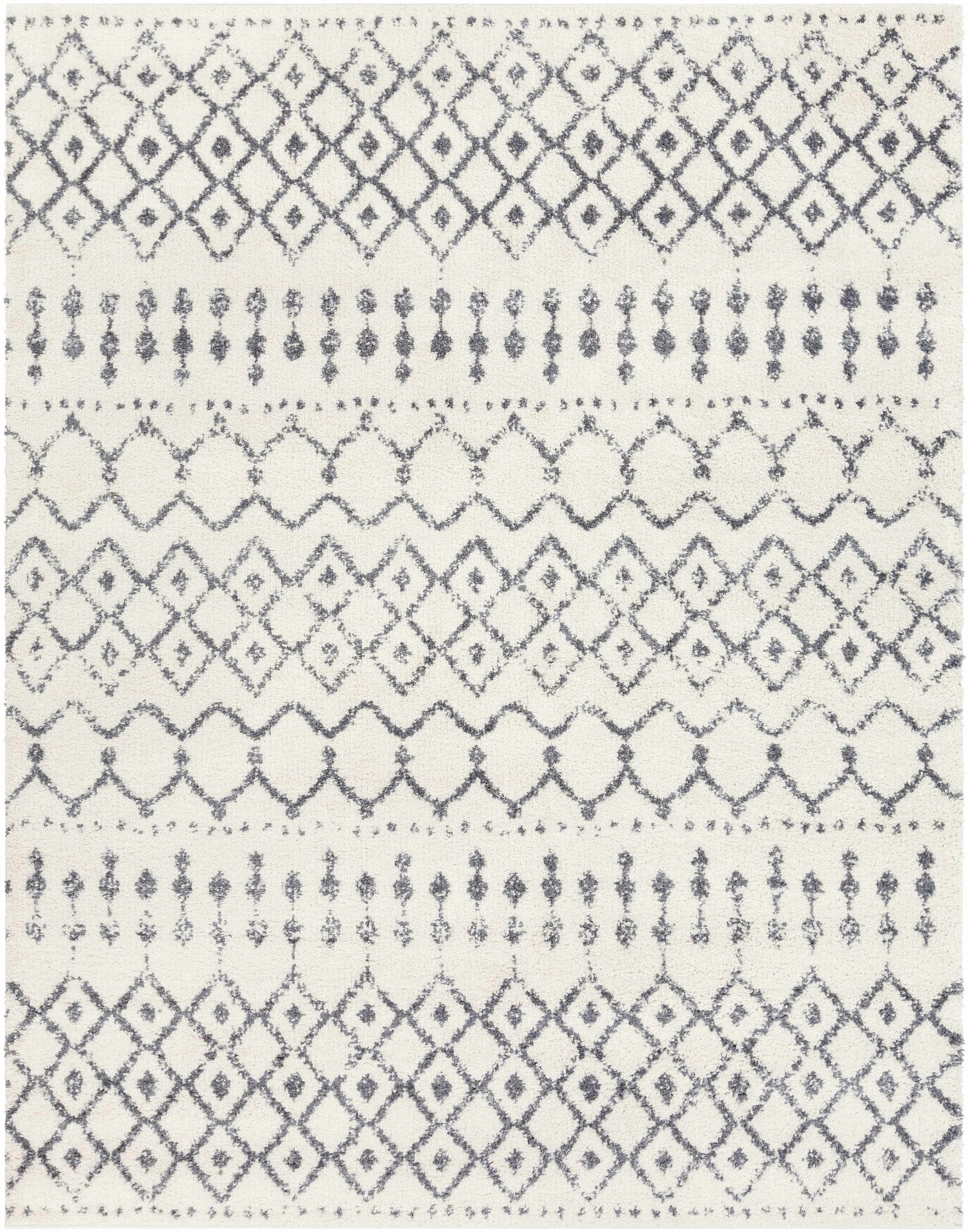Ivory and Charcoal Geometrical Design Plush Pile Multi Size area rug - Image 9
