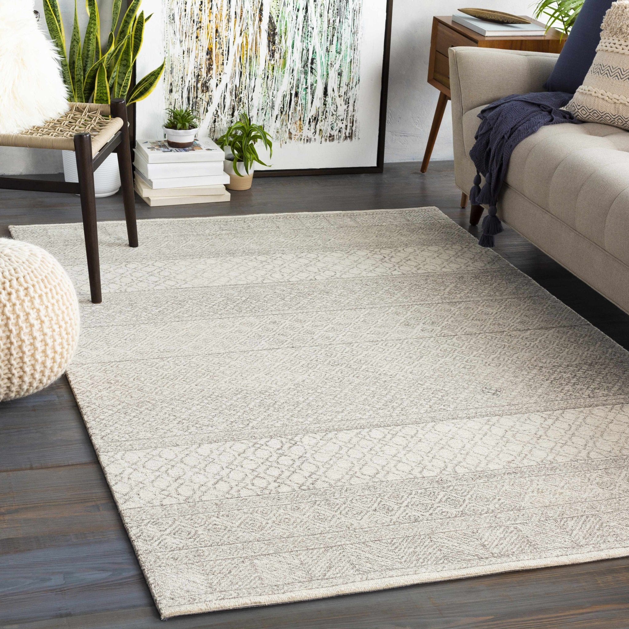 Tribal Look Ivory and Brown Geometrical Hand Tufted Wool Area Rug - Image 2