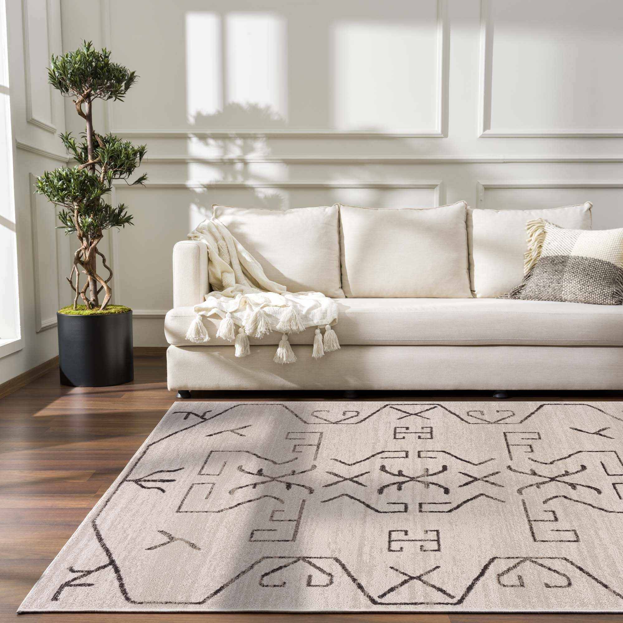 Tribal Design contemporary Light Peach and Charcoal Area Rug - Image 12