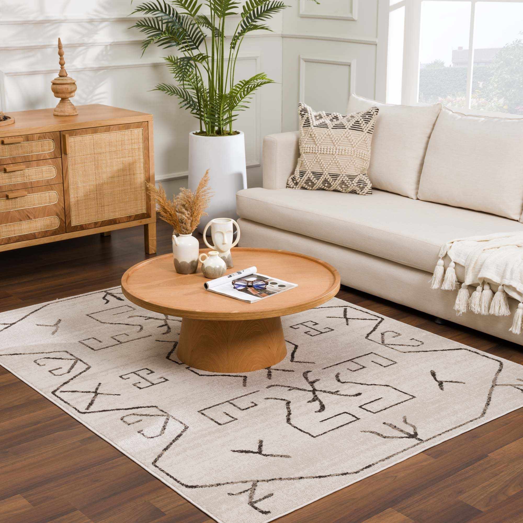 Tribal Design contemporary Light Peach and Charcoal Area Rug - Image 13