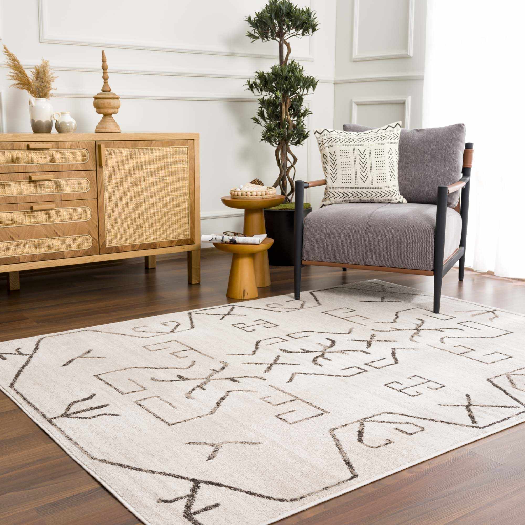 Tribal Design contemporary Light Peach and Charcoal Area Rug - Image 14