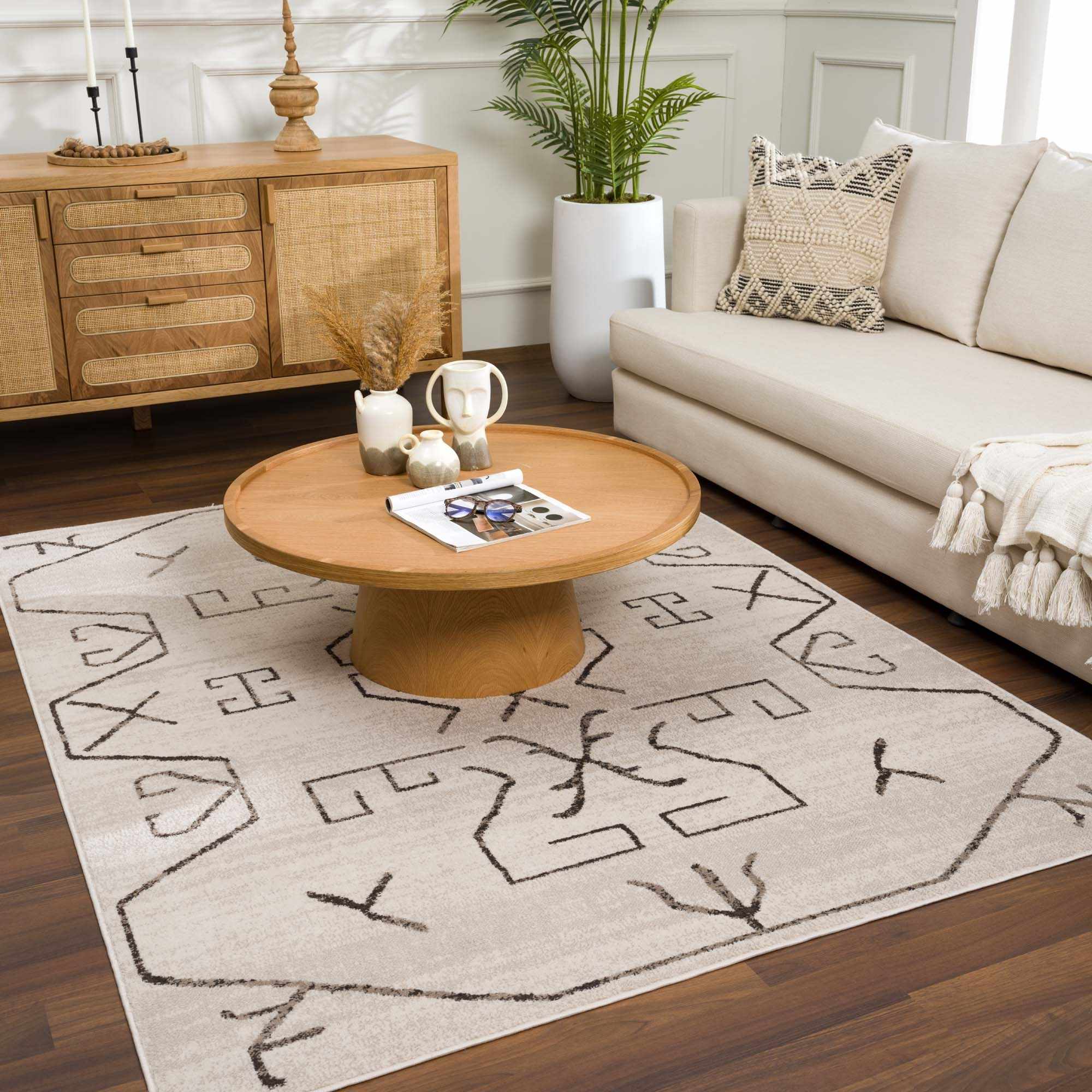 Tribal Design contemporary Light Peach and Charcoal Area Rug - Image 4