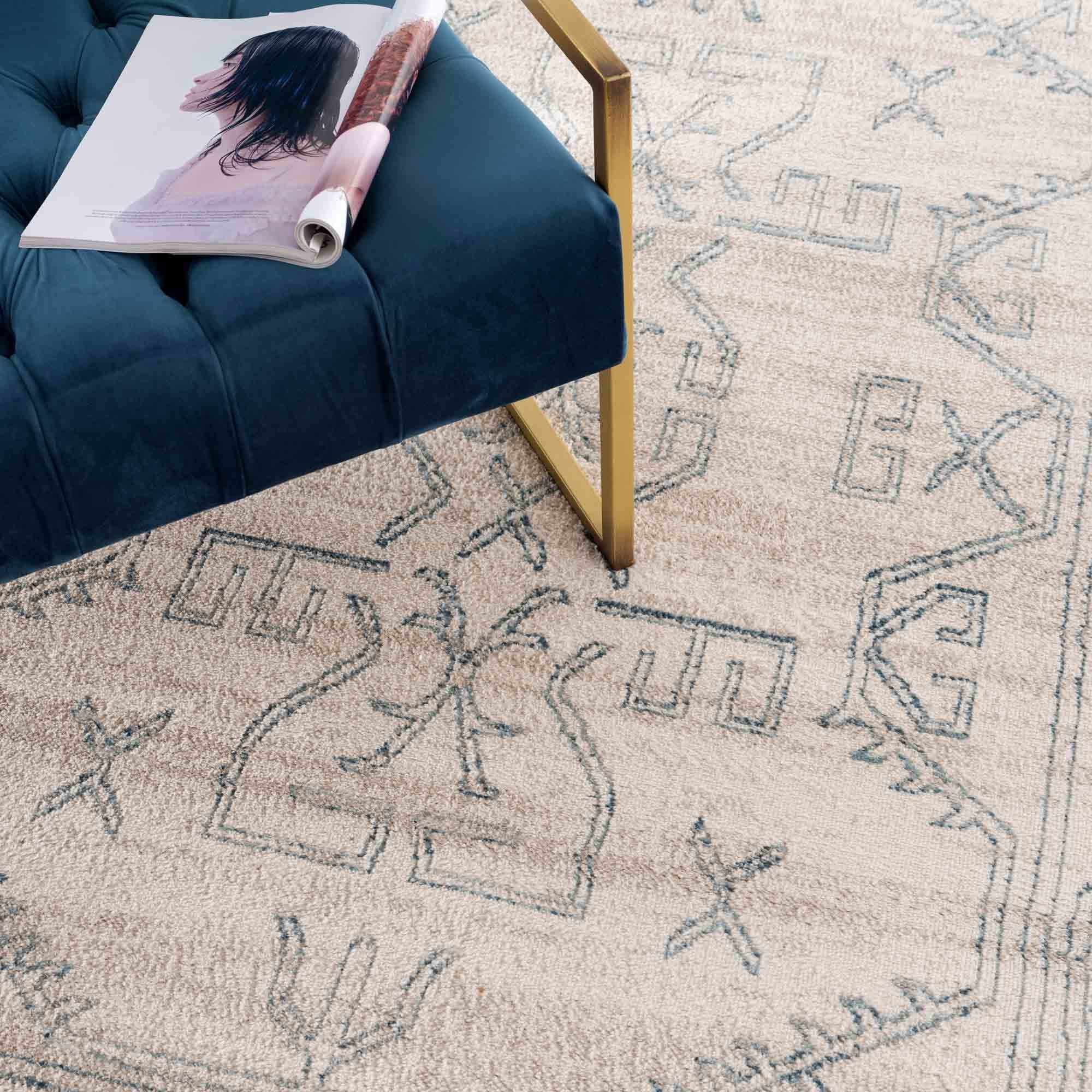 Tribal Design Light Peach and Teal Area Rug - Image 11