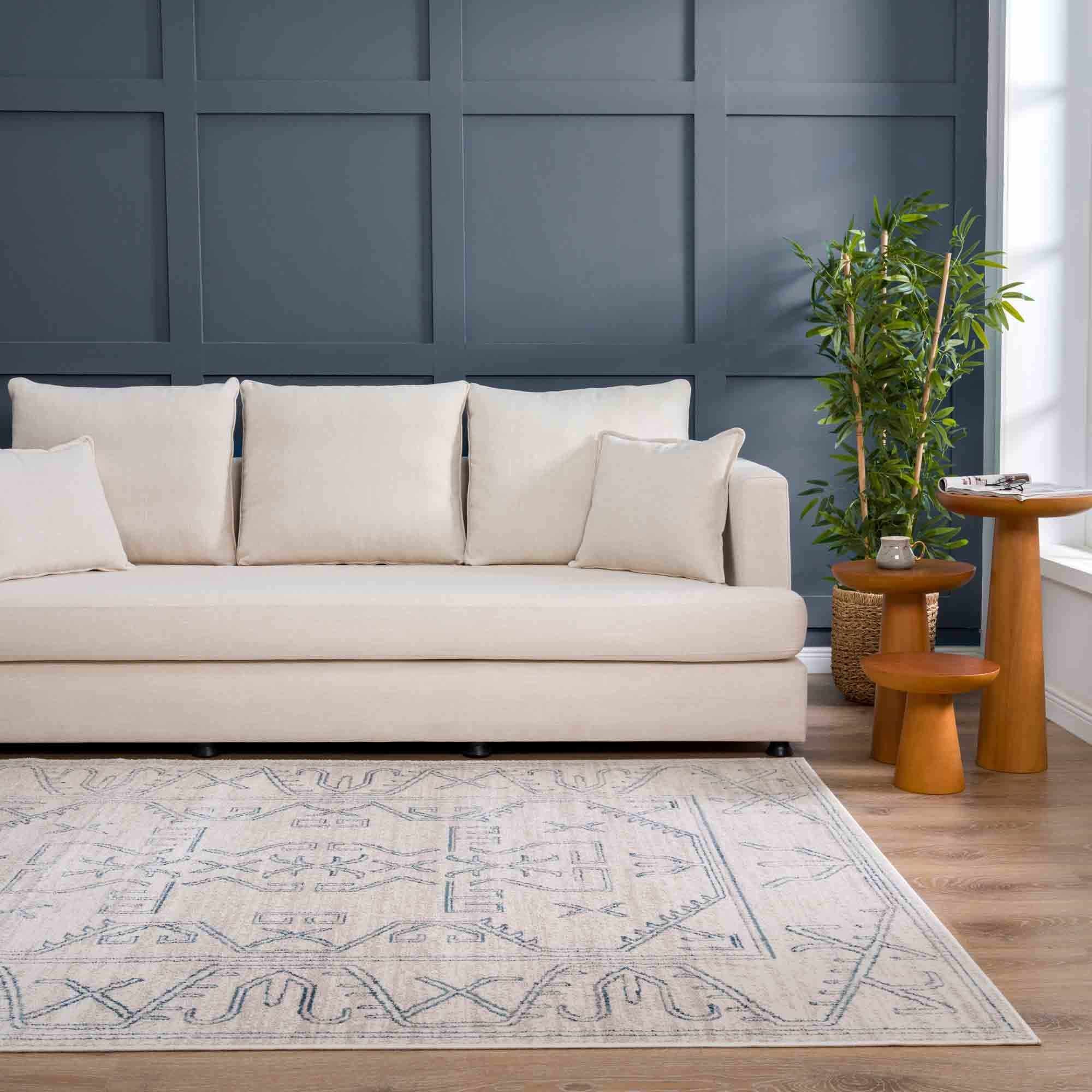 Tribal Design Light Peach and Teal Area Rug - Image 12