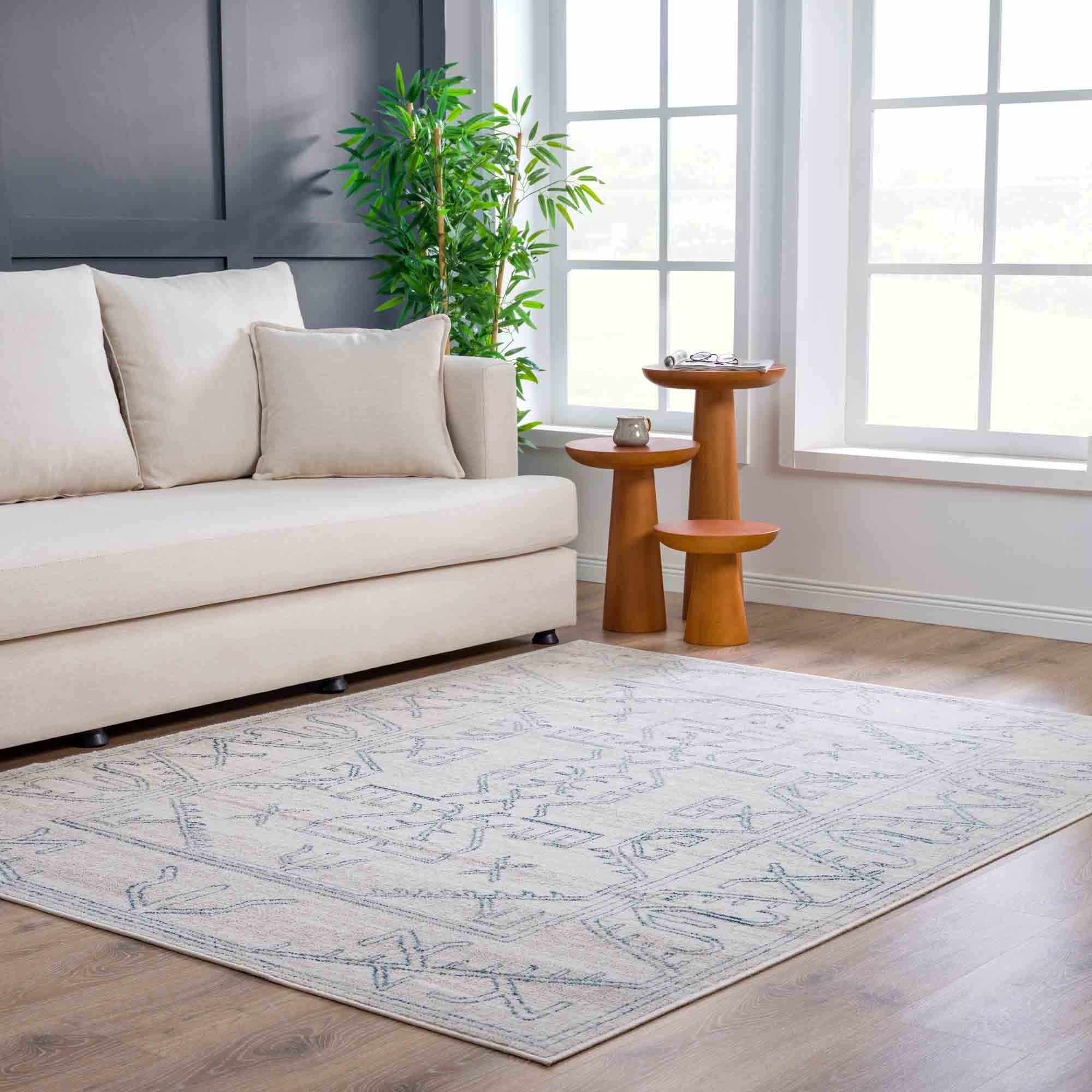 Tribal Design Light Peach and Teal Area Rug - Image 13