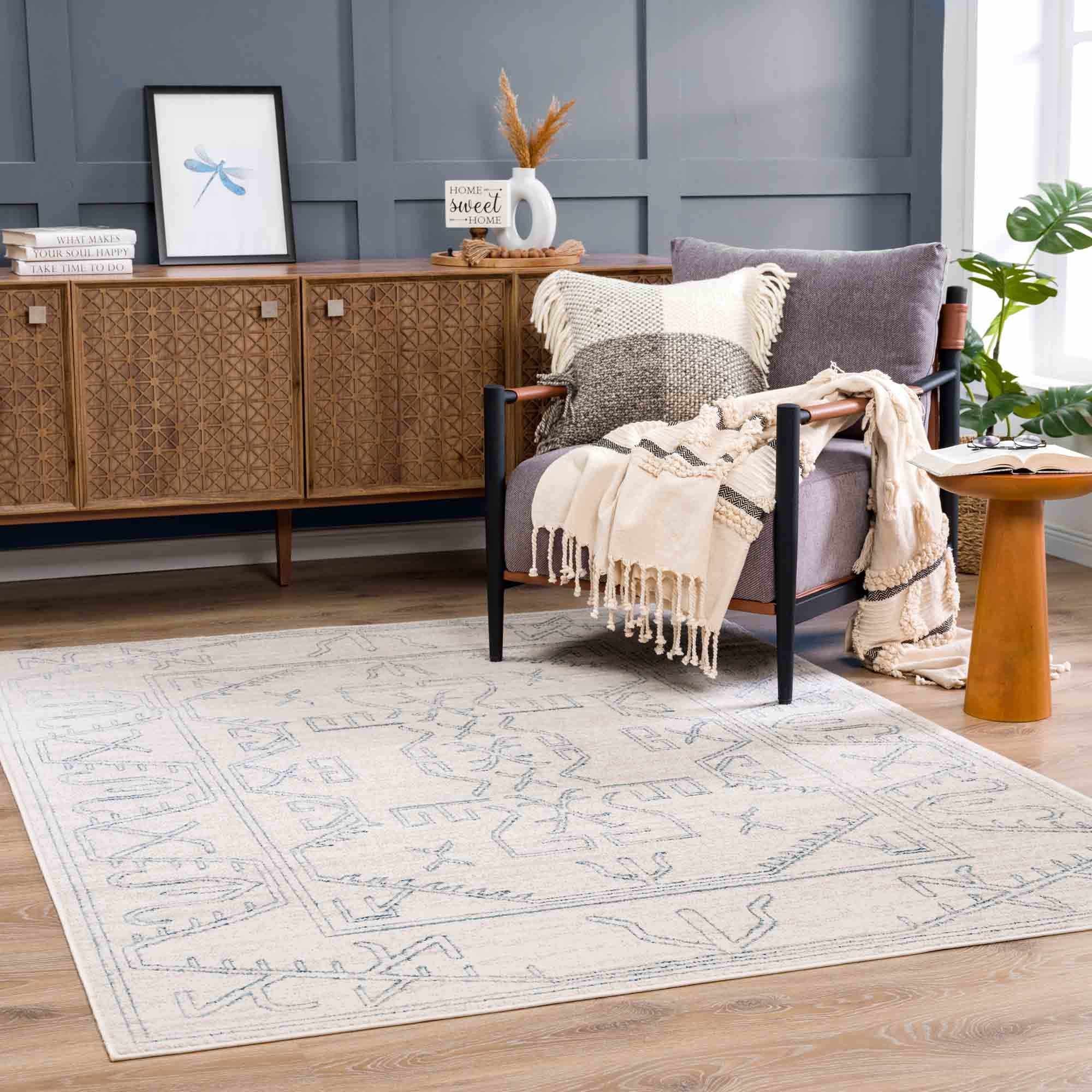 Tribal Design Light Peach and Teal Area Rug - Image 14
