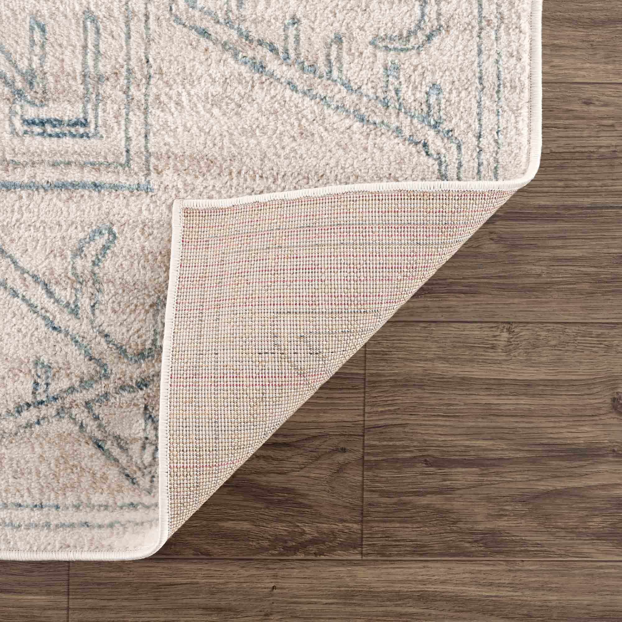 Tribal Design Light Peach and Teal Area Rug - Image 3