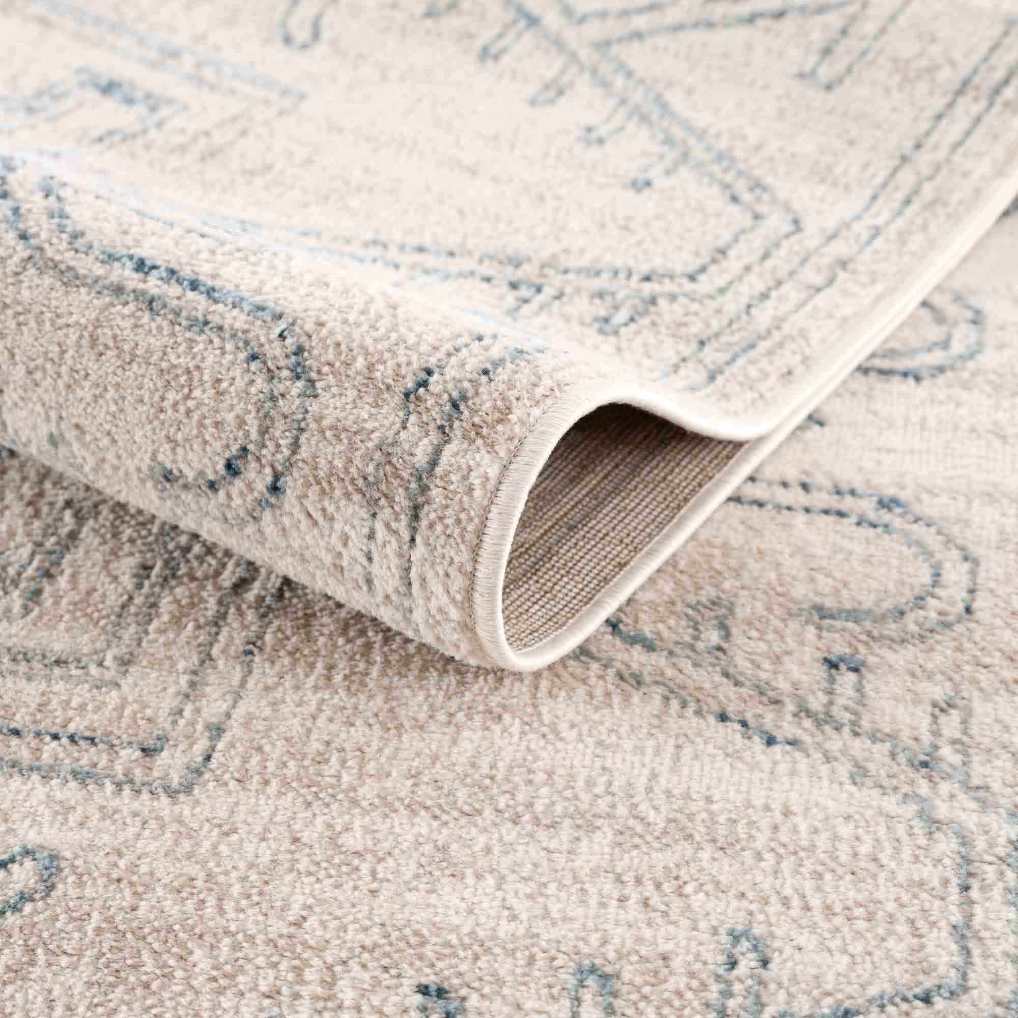 Tribal Design Light Peach and Teal Area Rug - Image 4