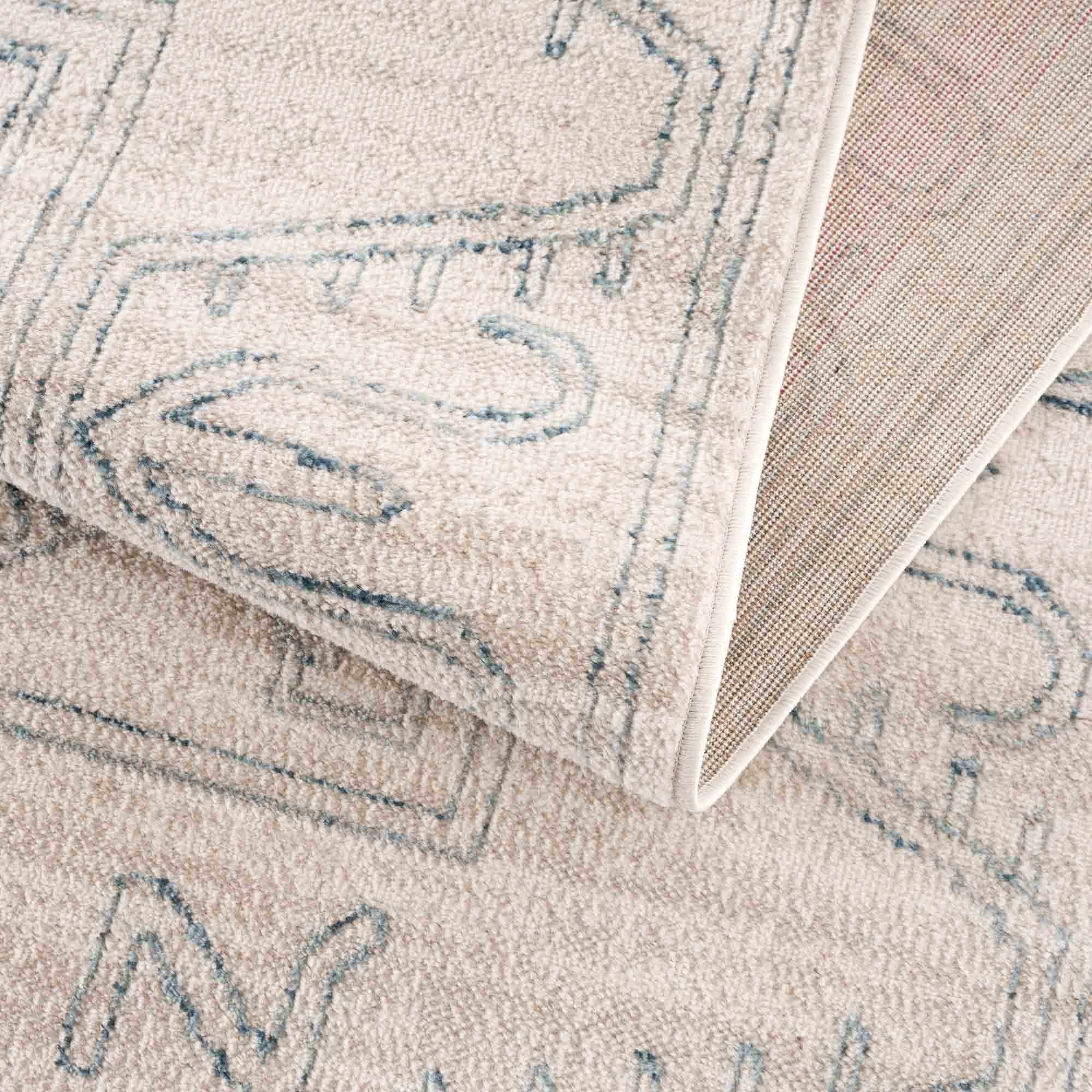 Tribal Design Light Peach and Teal Area Rug - Image 6