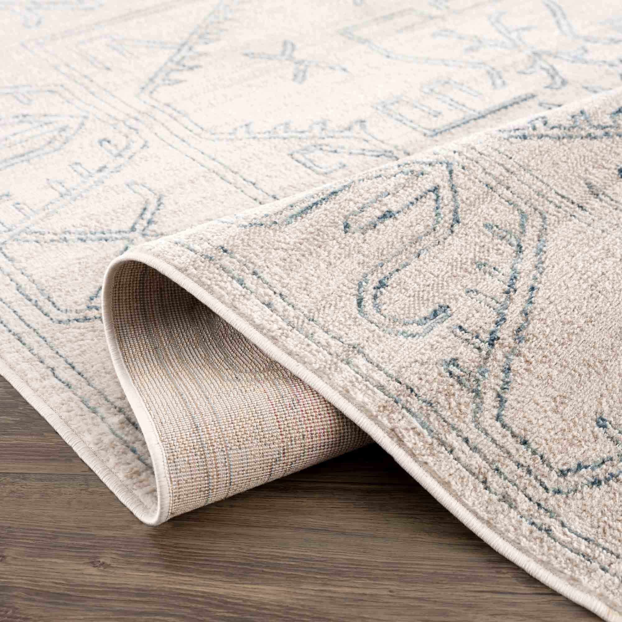 Tribal Design Light Peach and Teal Area Rug - Image 7