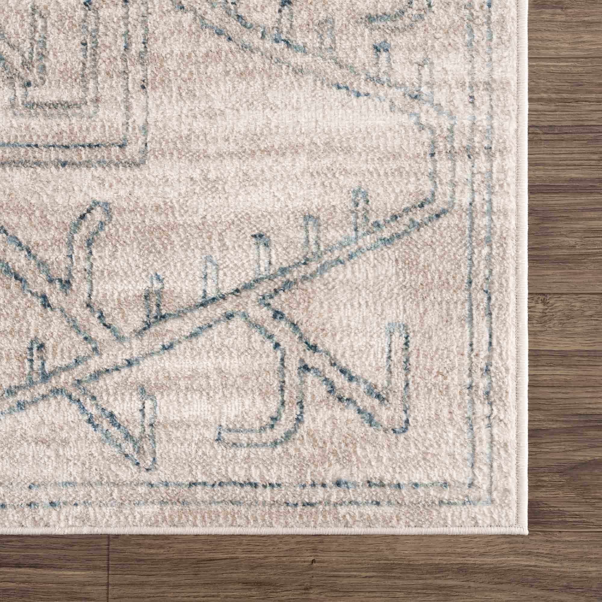 Tribal Design Light Peach and Teal Area Rug - Image 8