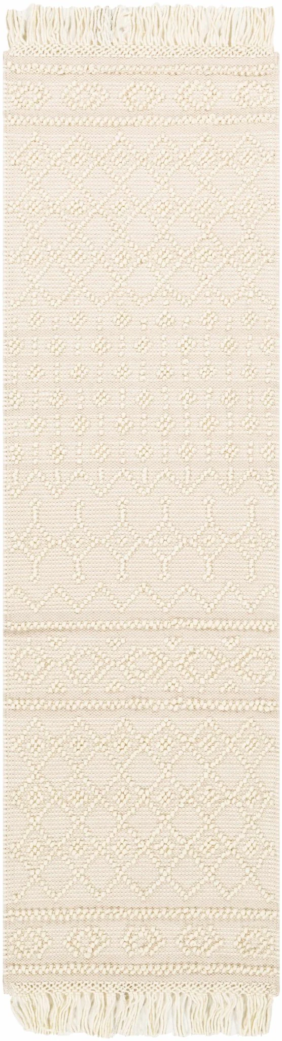 Tribal look Tassels Textured Beige, white Hand woven Wool and Cotton Area Rug - Image 11