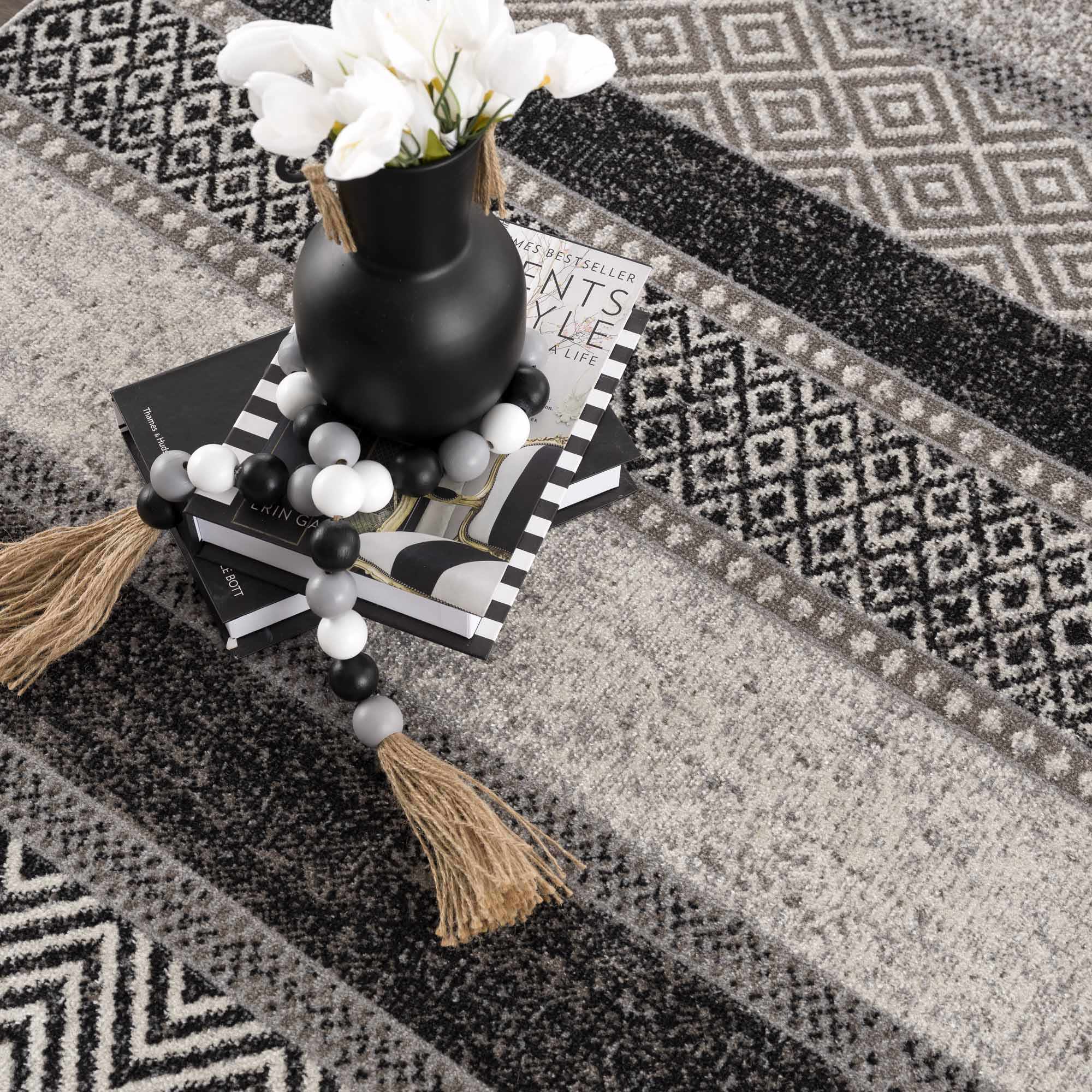 Tribal Pattern Premium look Silver, Charcoal, Gray and Brown easy Washable Rug - Image 13