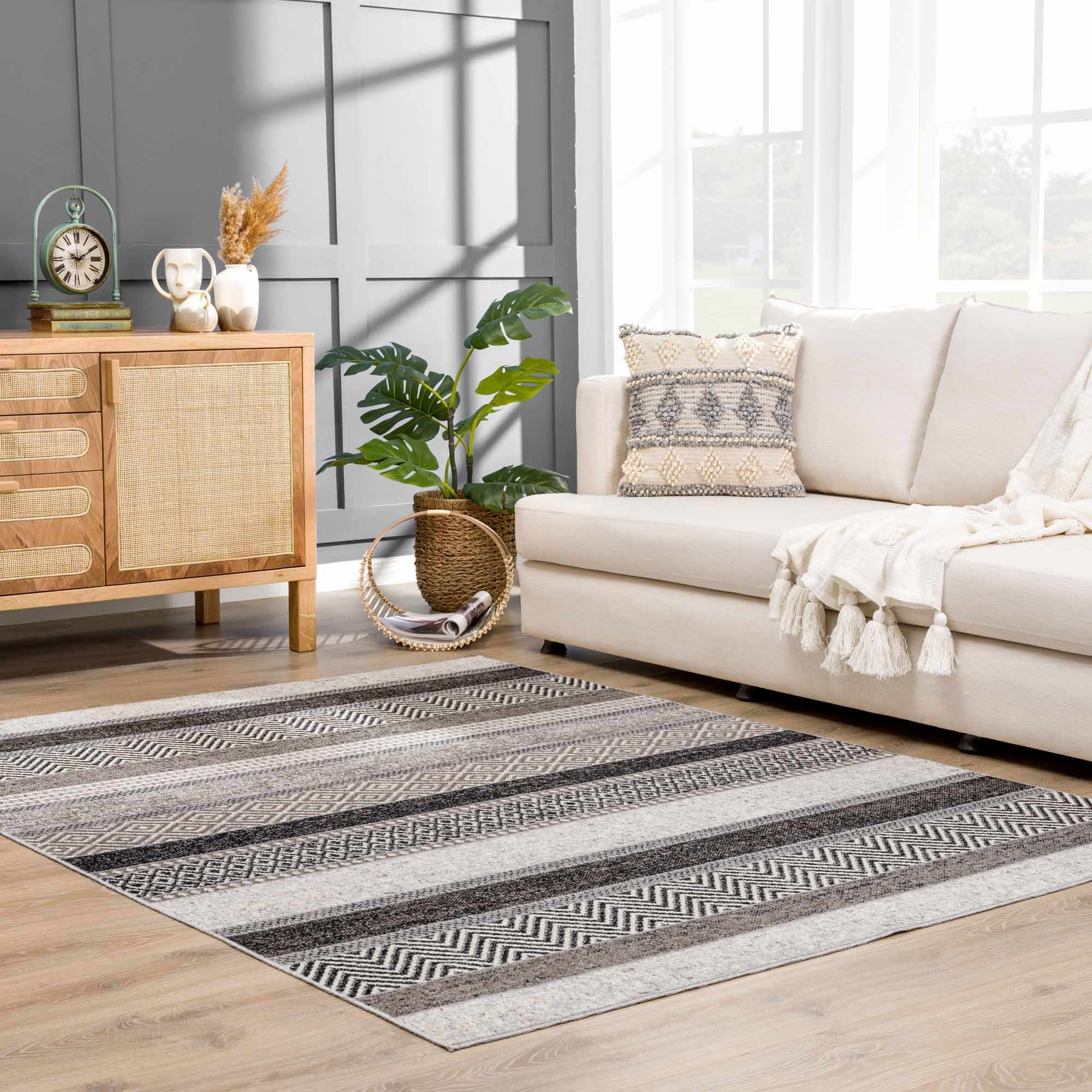 Tribal Pattern Premium look Silver, Charcoal, Gray and Brown easy Washable Rug - Image 14