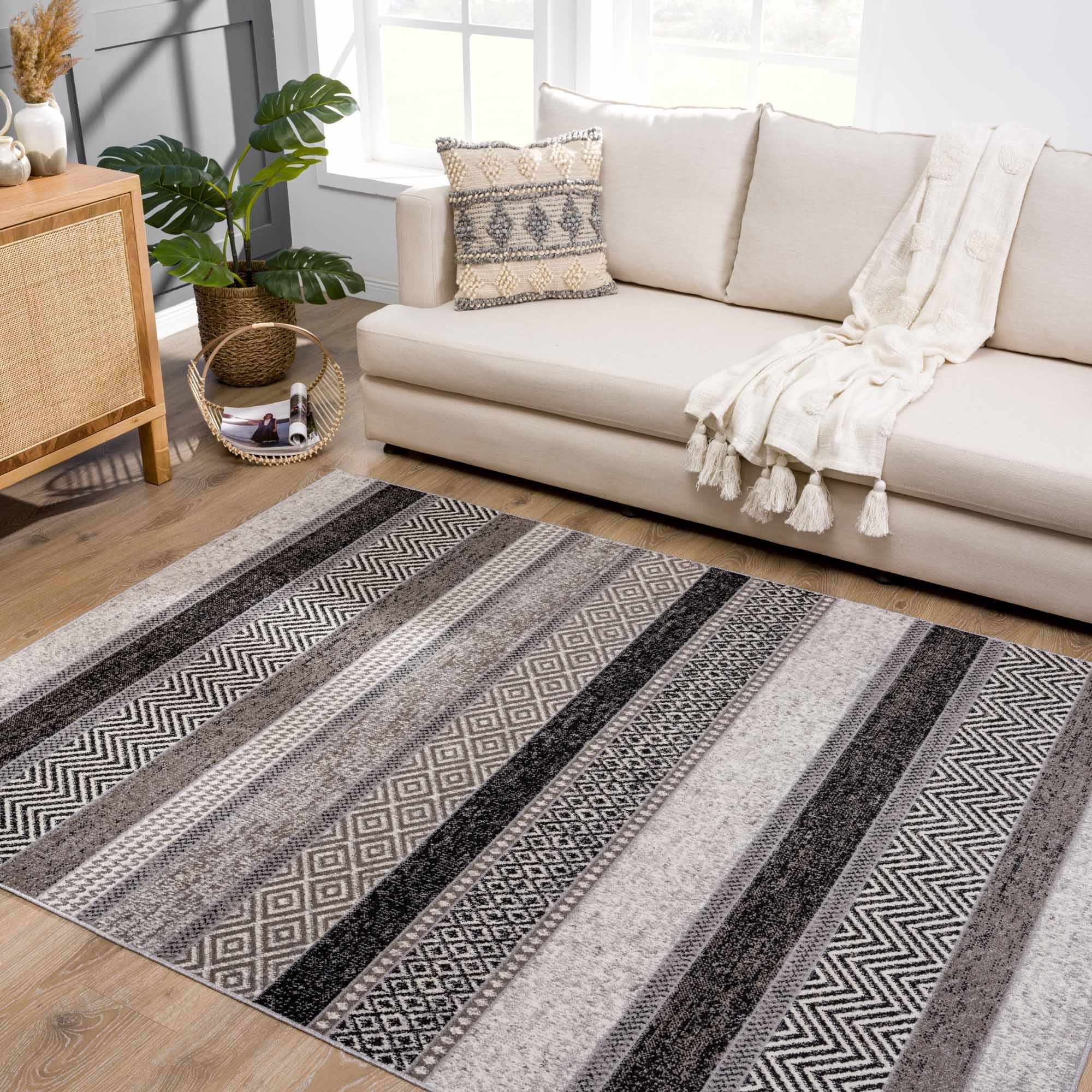 Tribal Pattern Premium look Silver, Charcoal, Gray and Brown easy Washable Rug - Image 16