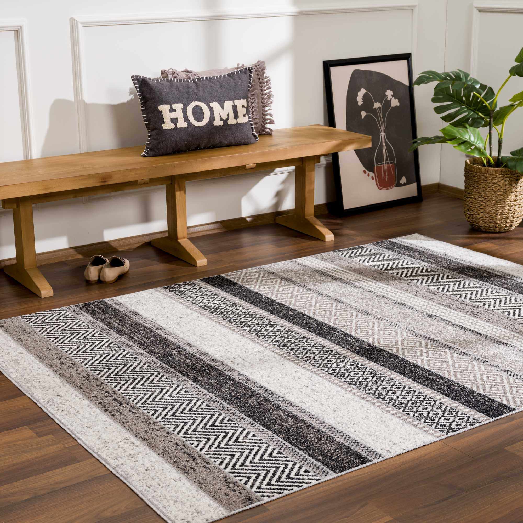 Tribal Pattern Premium look Silver, Charcoal, Gray and Brown easy Washable Rug - Image 17