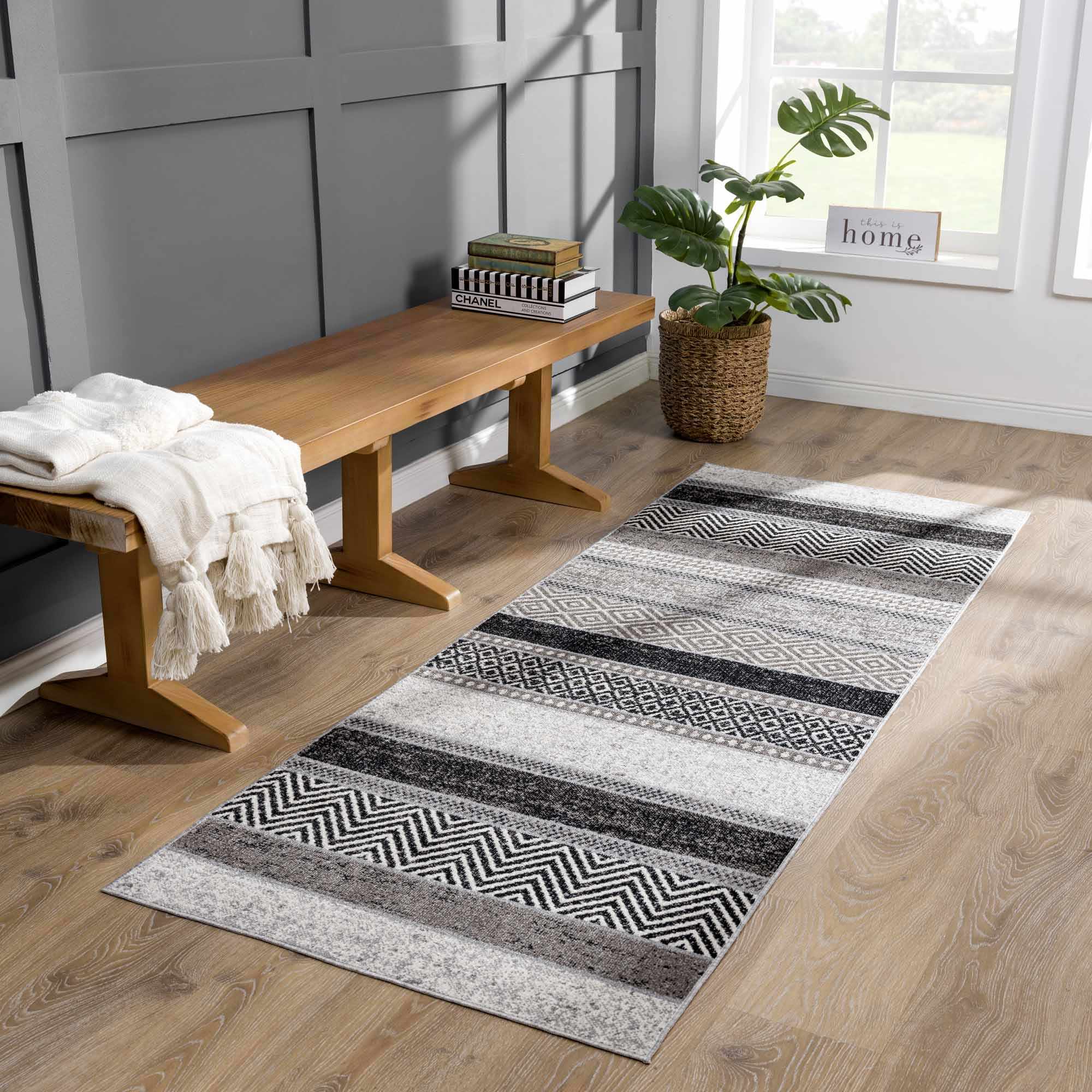 Tribal Pattern Premium look Silver, Charcoal, Gray and Brown easy Washable Rug - Image 3