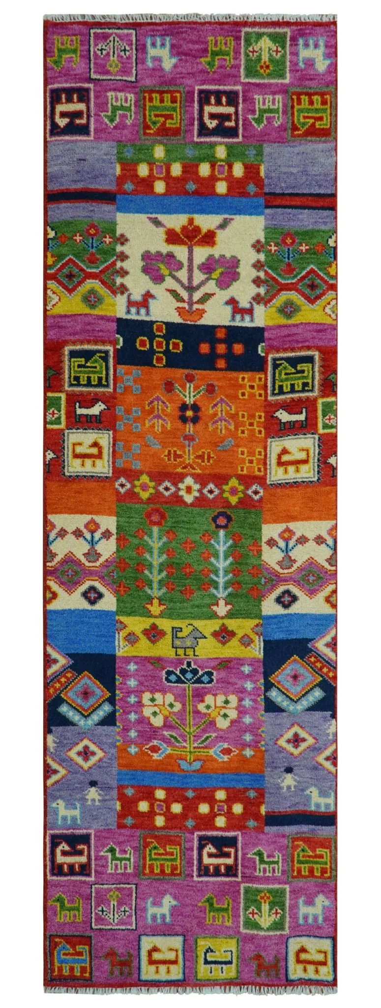 Tribal Gabbeh Rust, Ivory, Green and Pink Hand knotted Antique Look Traditional Wool Area Rug - Image 10