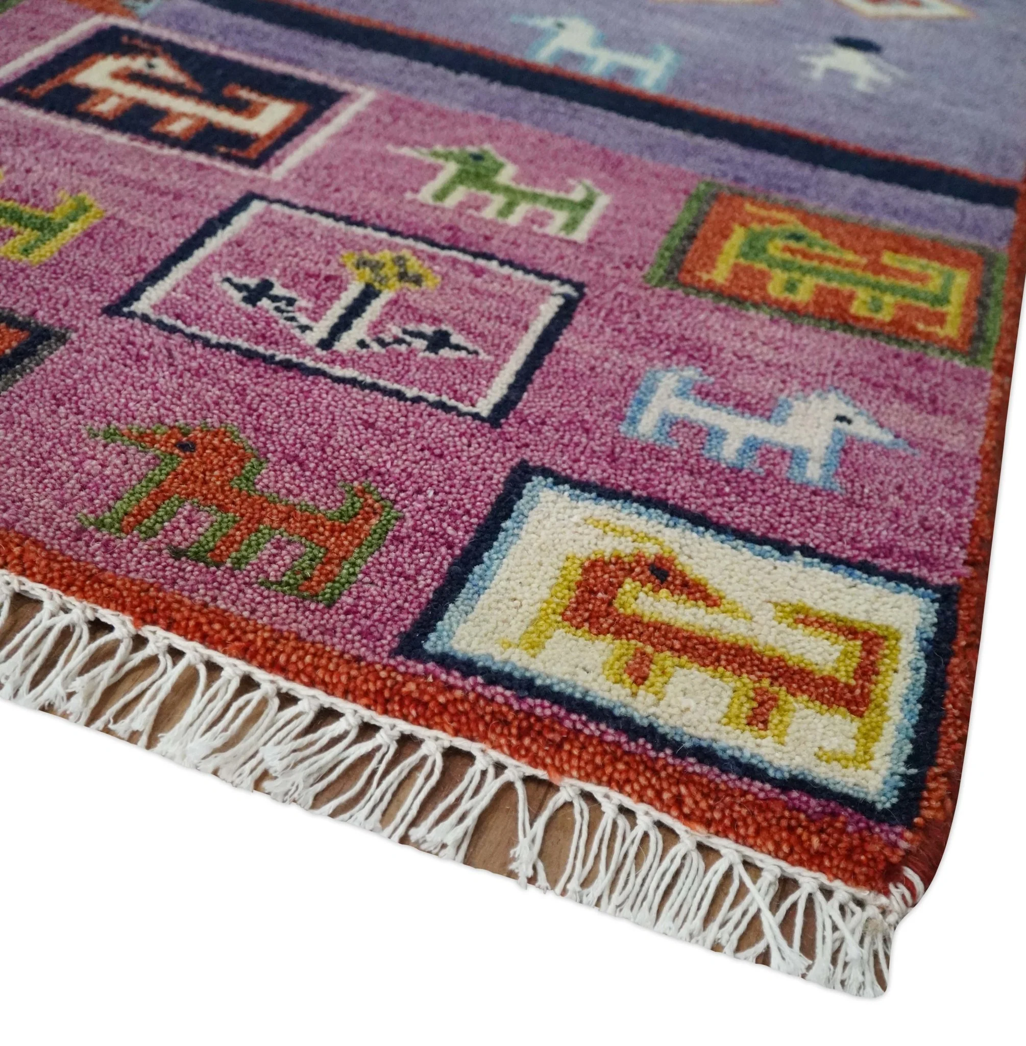Tribal Gabbeh Rust, Ivory, Green and Pink Hand knotted 8x10 Antique Look Traditional Wool Area Rug - Image 7