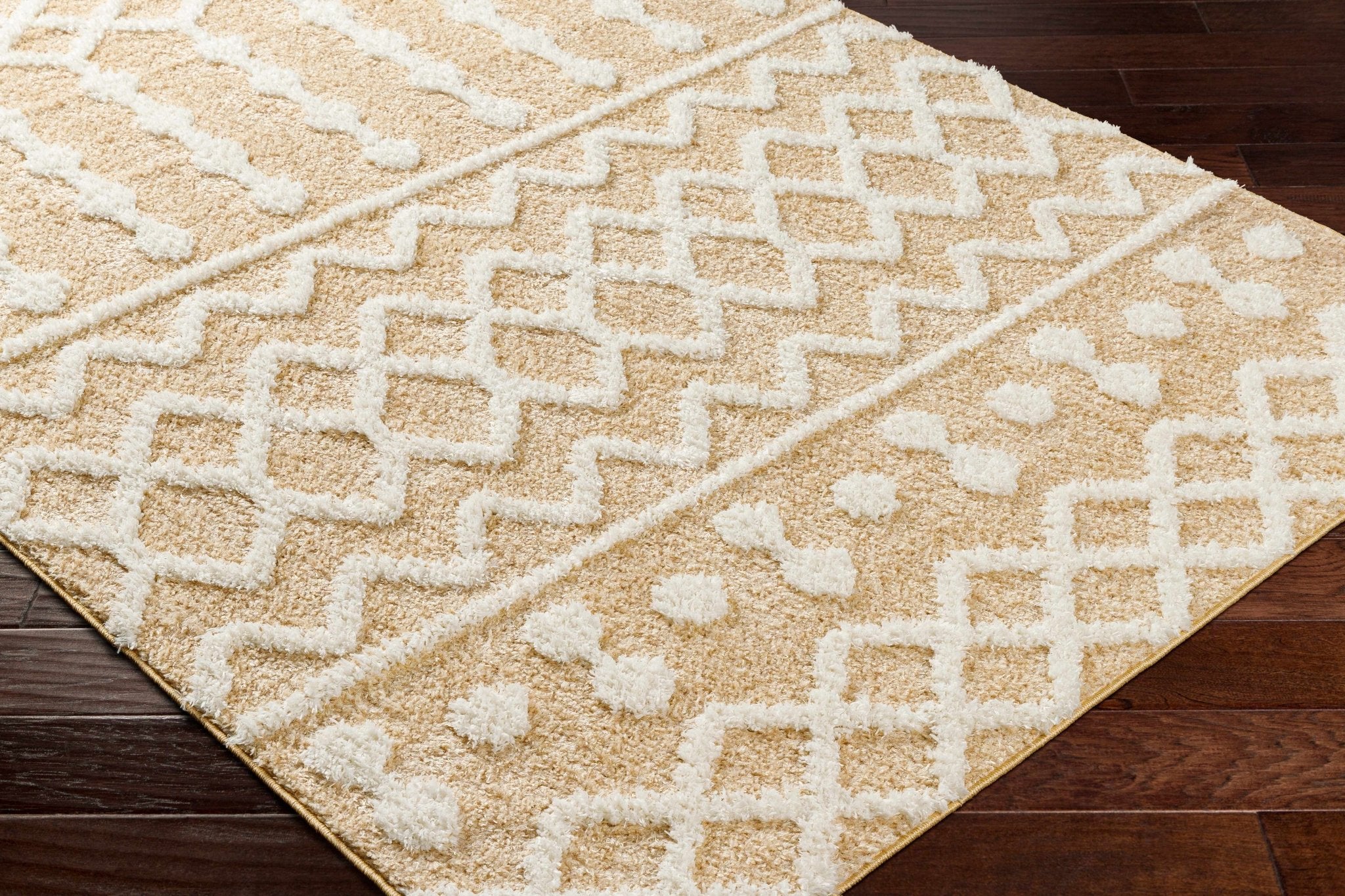 Tribal Trellis Camel and Ivory Plush Pile Machine Woven Area Rug - Image 3