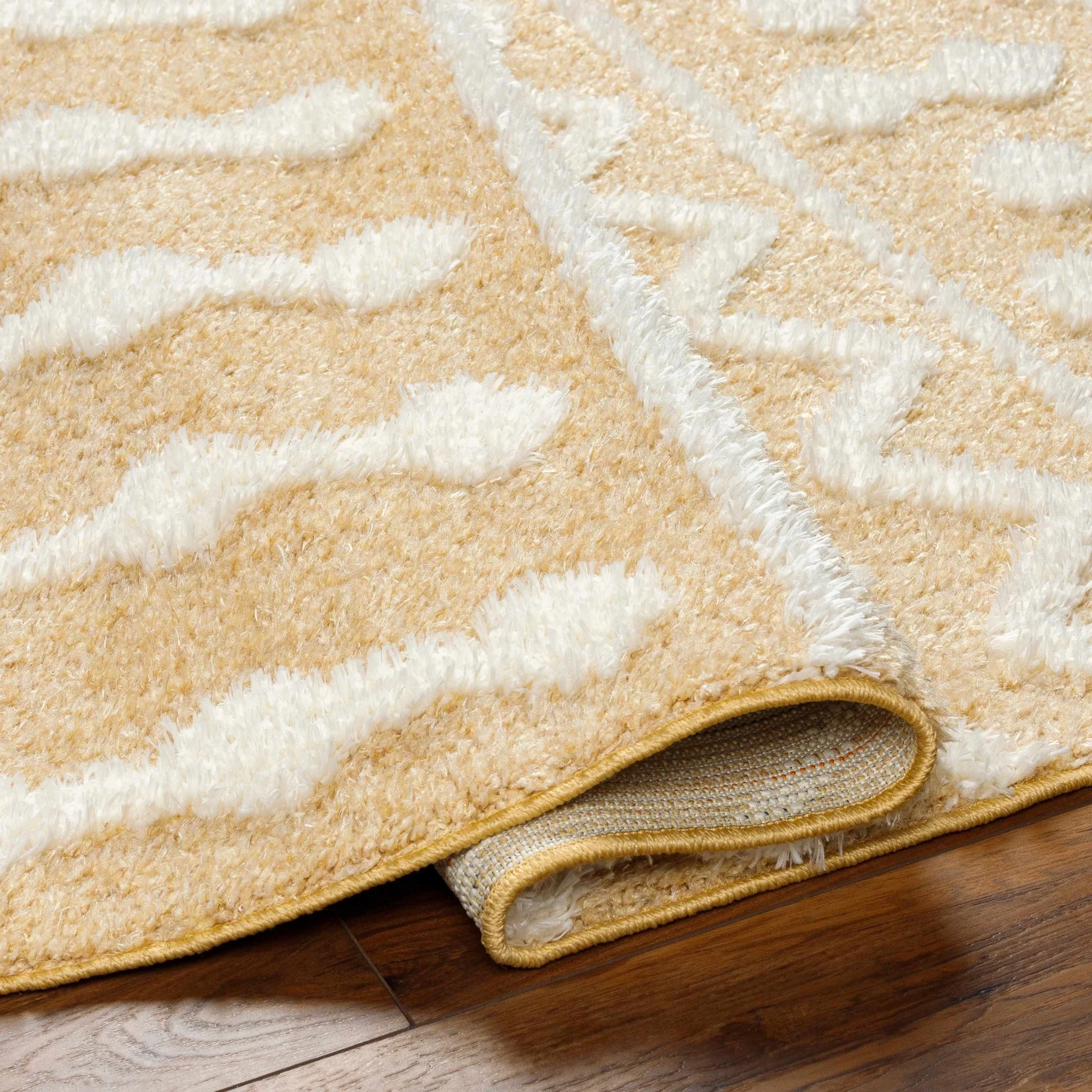 Tribal Trellis Camel and Ivory Plush Pile Machine Woven Area Rug - Image 4