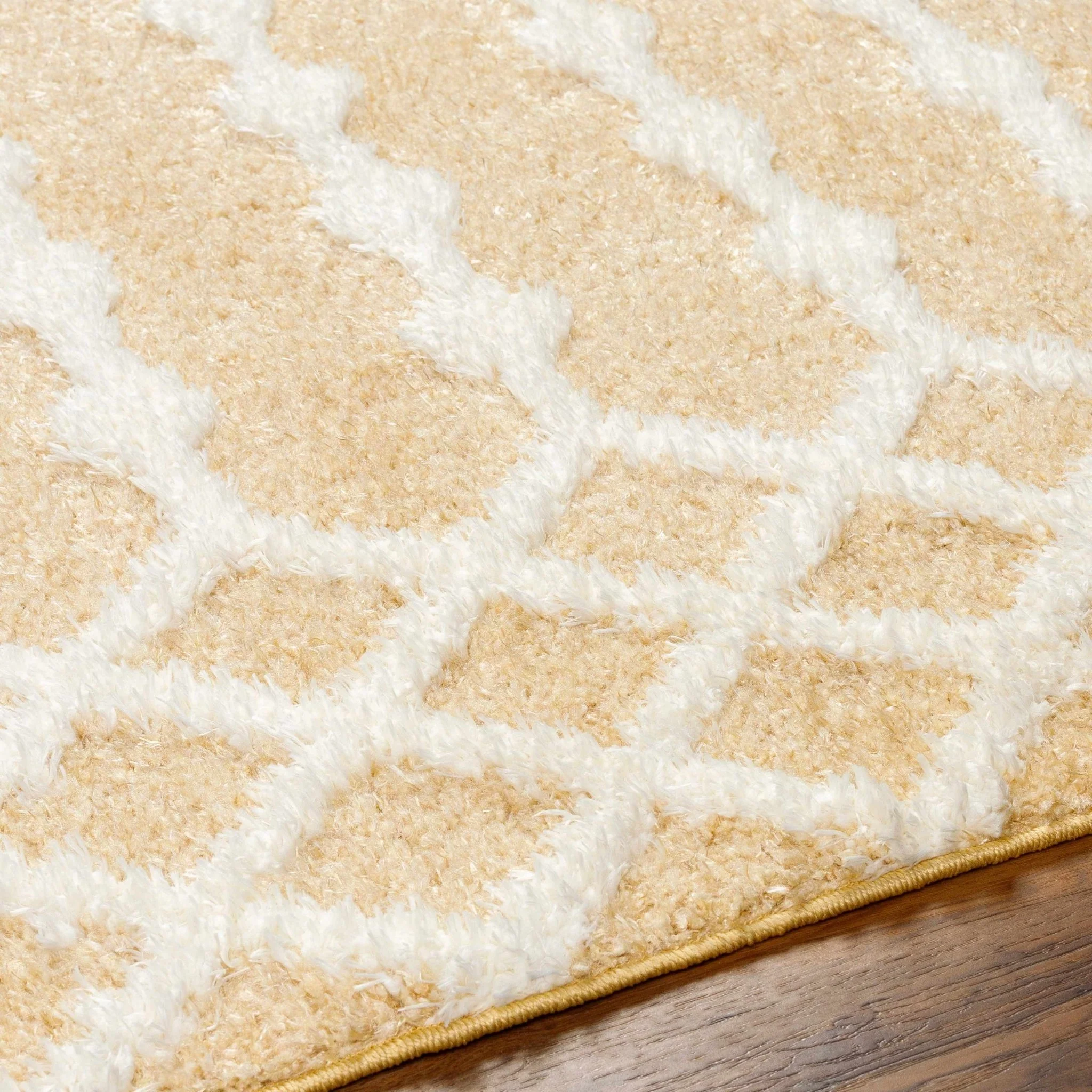 Tribal Trellis Camel and Ivory Plush Pile Machine Woven Area Rug - Image 5