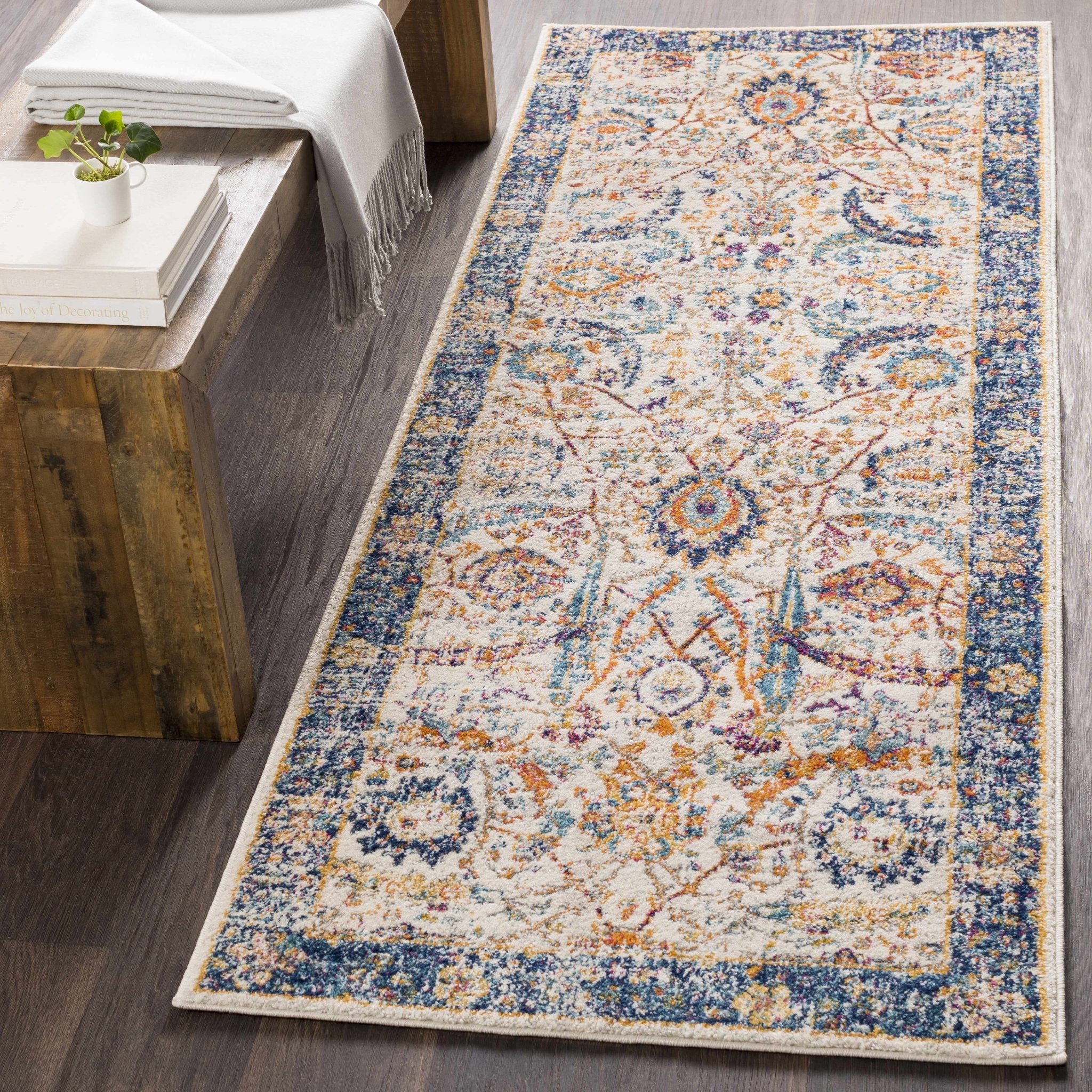 Traditional Turkish Design Beige, Navy, Mustered, Gold and Pink Medium Pile Area Rug - Image 2