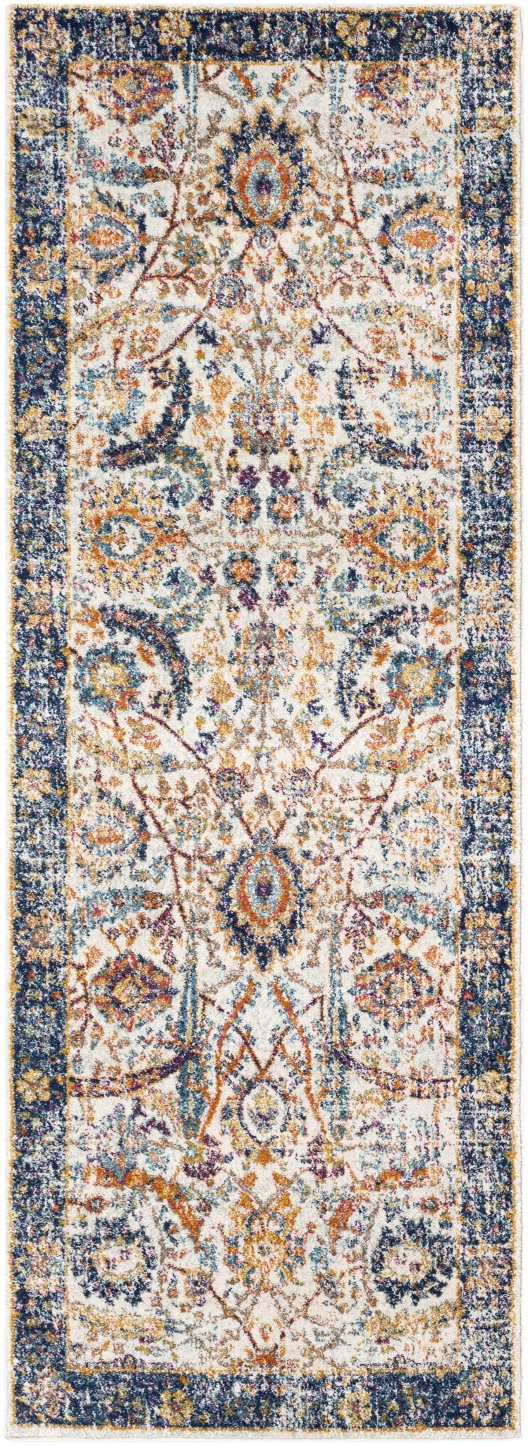 Traditional Turkish Design Beige, Navy, Mustered, Gold and Pink Medium Pile Area Rug - Image 3