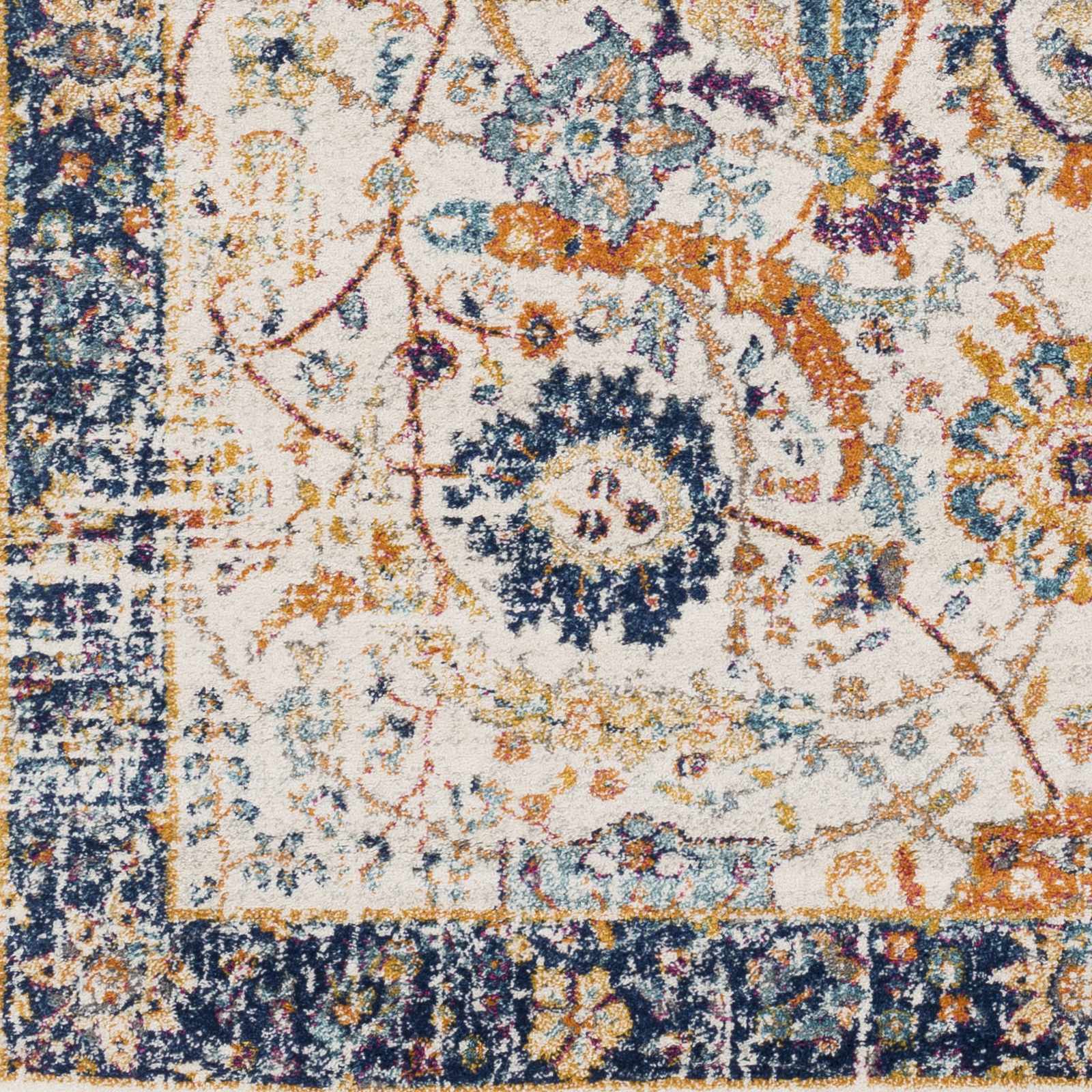 Traditional Turkish Design Beige, Navy, Mustered, Gold and Pink Medium Pile Area Rug - Image 5