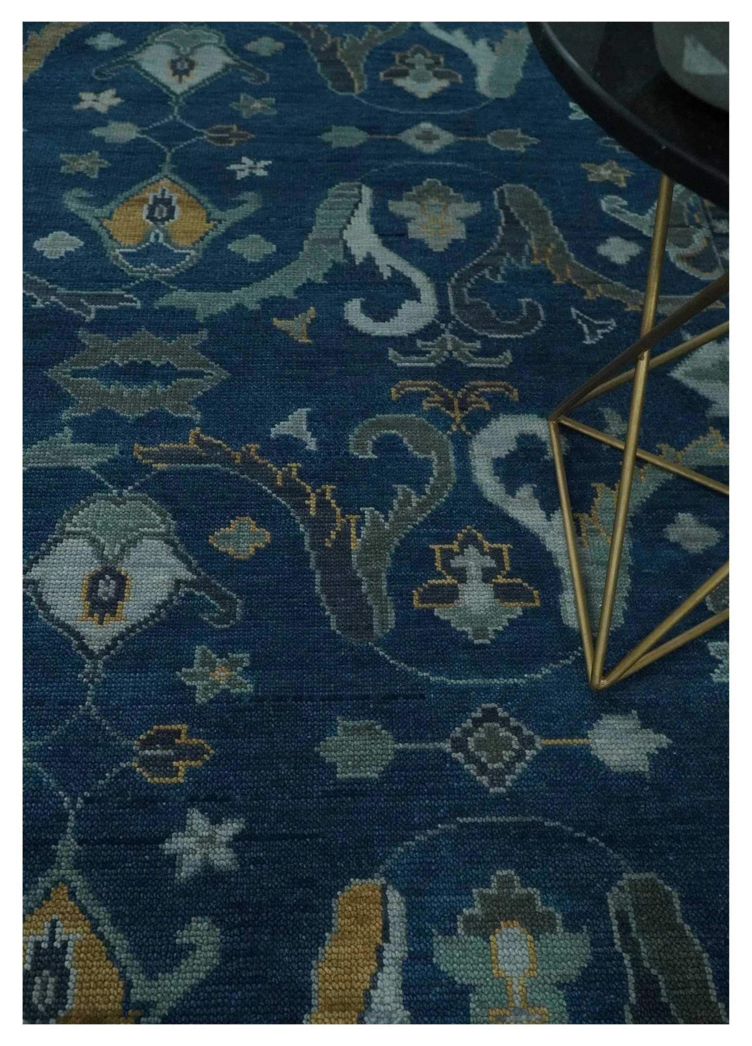 Traditional Turkish Design Hand Knotted Oriental Oushak Blue and Aqua Wool Area Rug - Image 2