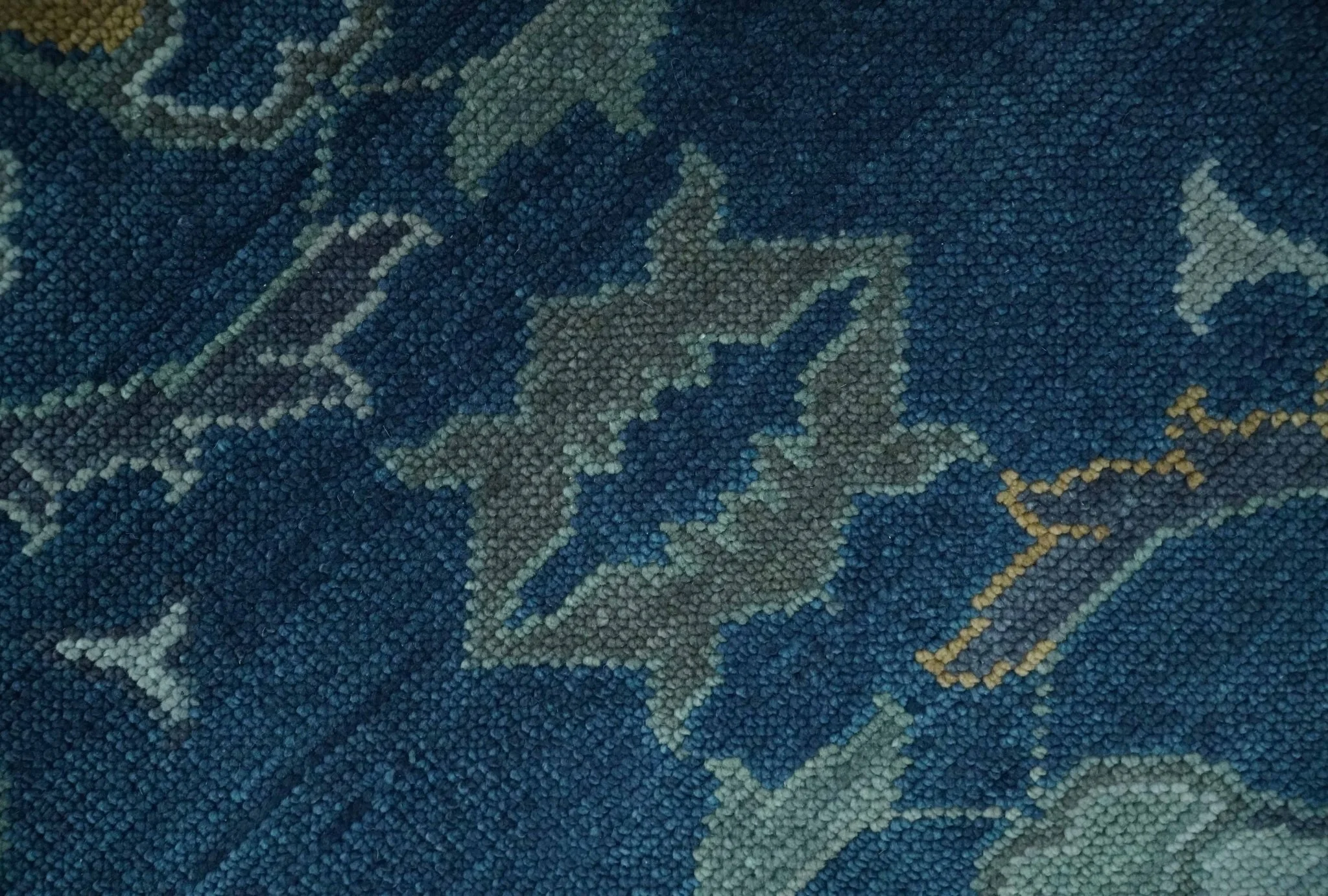 Traditional Turkish Design Hand Knotted Oriental Oushak Blue and Aqua Wool Area Rug - Image 4