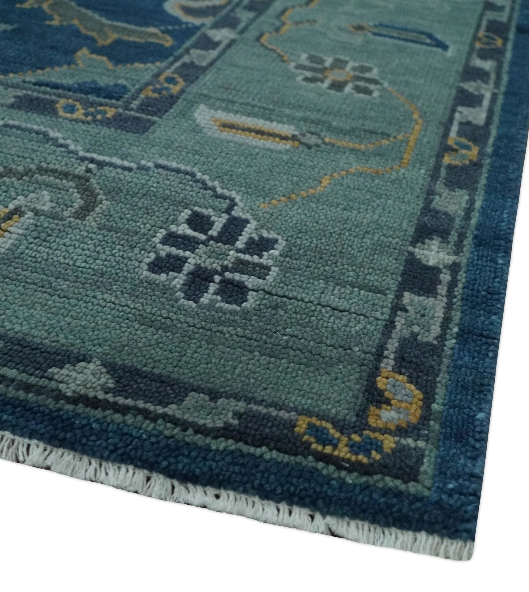 Traditional Turkish Design Hand Knotted Oriental Oushak Blue and Aqua Wool Area Rug - Image 5