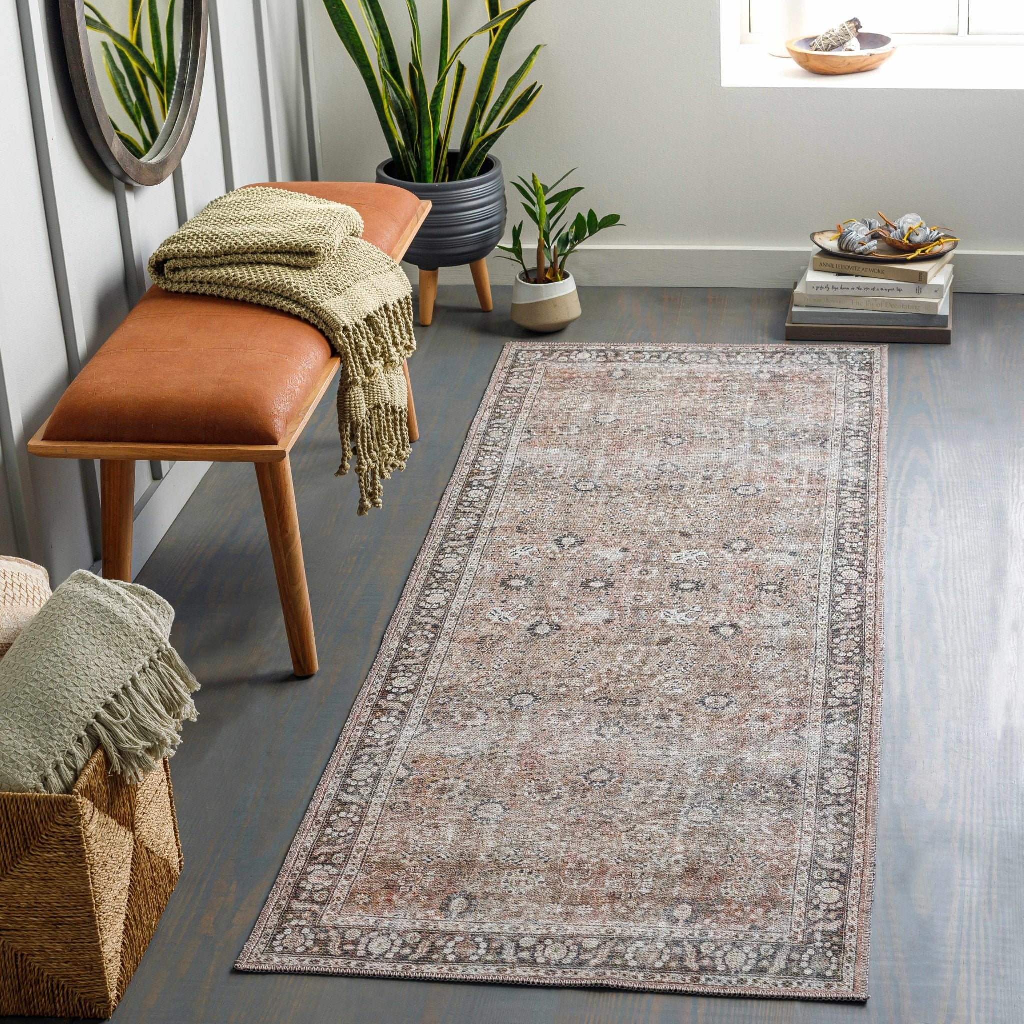 Traditional Turkish Floral Ivory, Brown and Charcoal Multi Size Machine Washable  Rug - Image 10