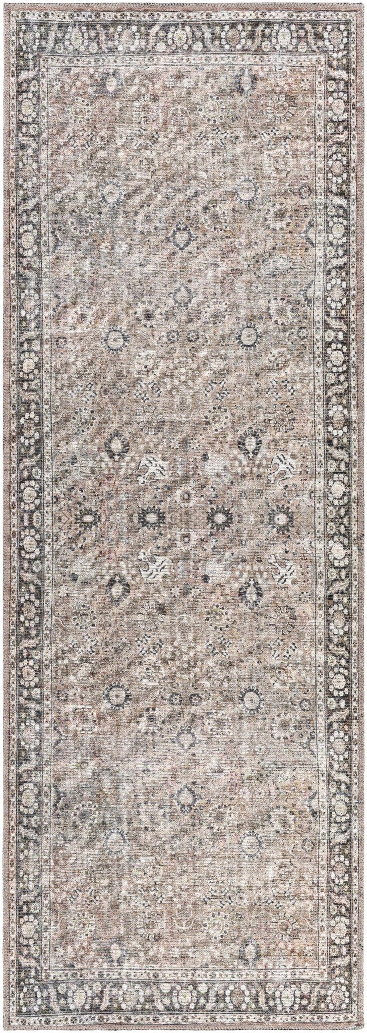 Traditional Turkish Floral Ivory, Brown and Charcoal Multi Size Machine Washable  Rug - Image 12