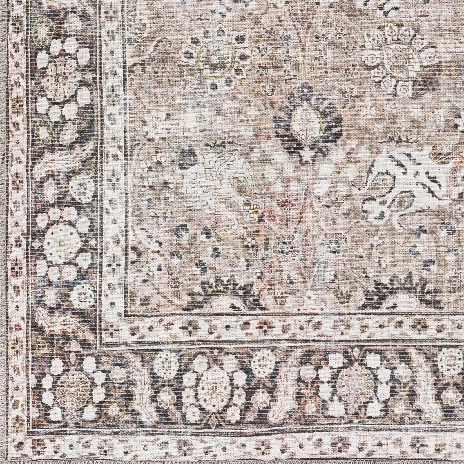 Traditional Turkish Floral Ivory, Brown and Charcoal Multi Size Machine Washable  Rug - Image 16
