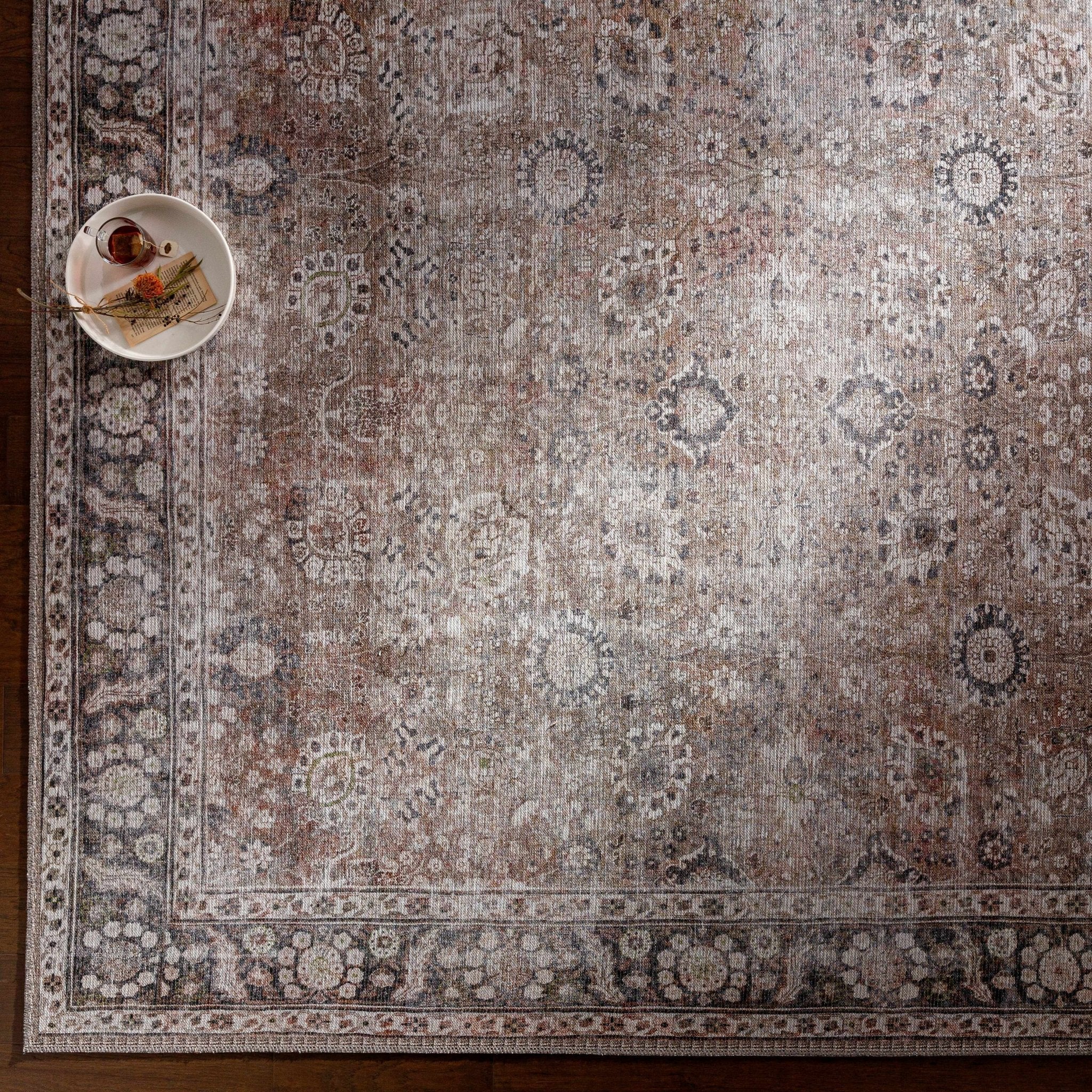 Traditional Turkish Floral Ivory, Brown and Charcoal Multi Size Machine Washable  Rug - Image 17