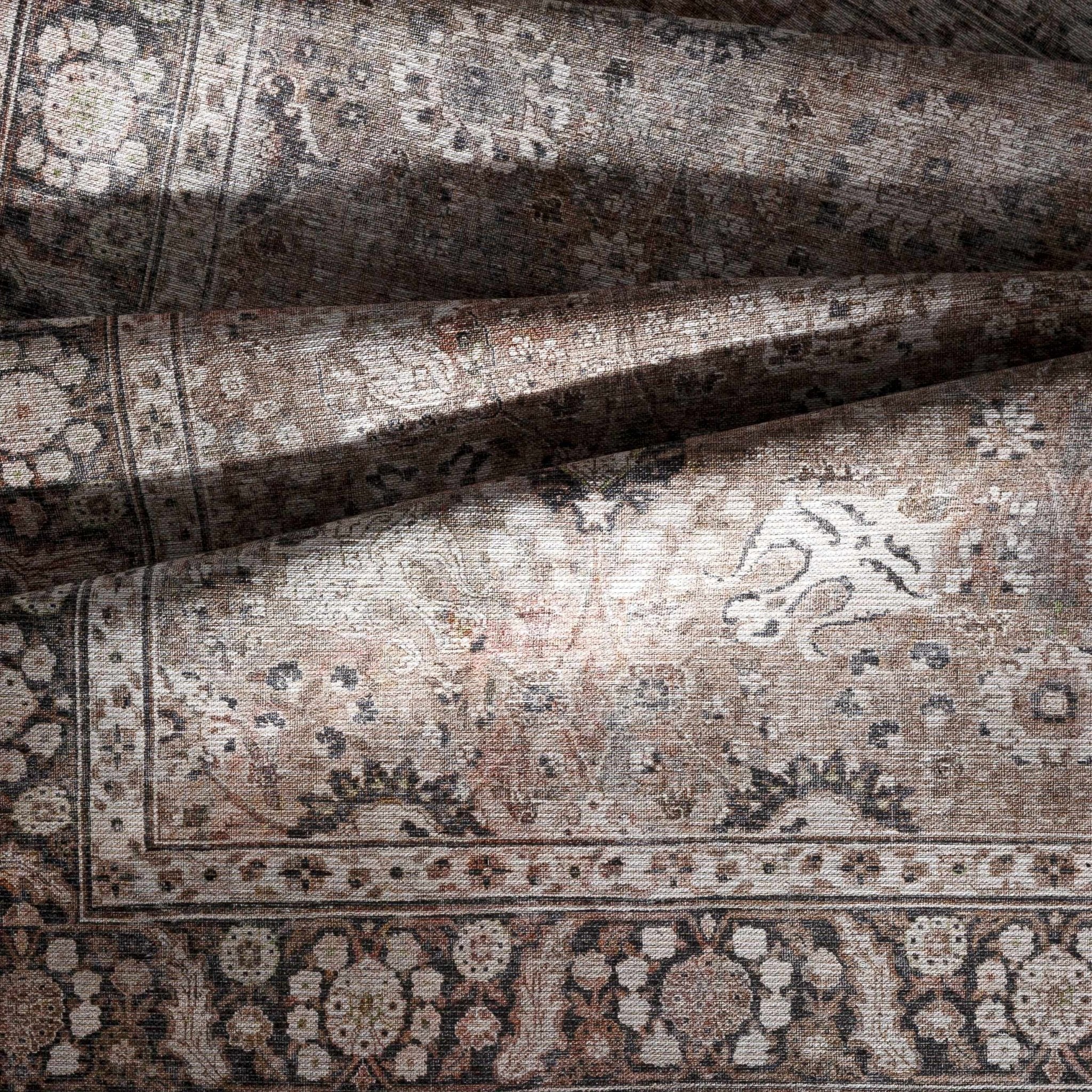 Traditional Turkish Floral Ivory, Brown and Charcoal Multi Size Machine Washable  Rug - Image 18
