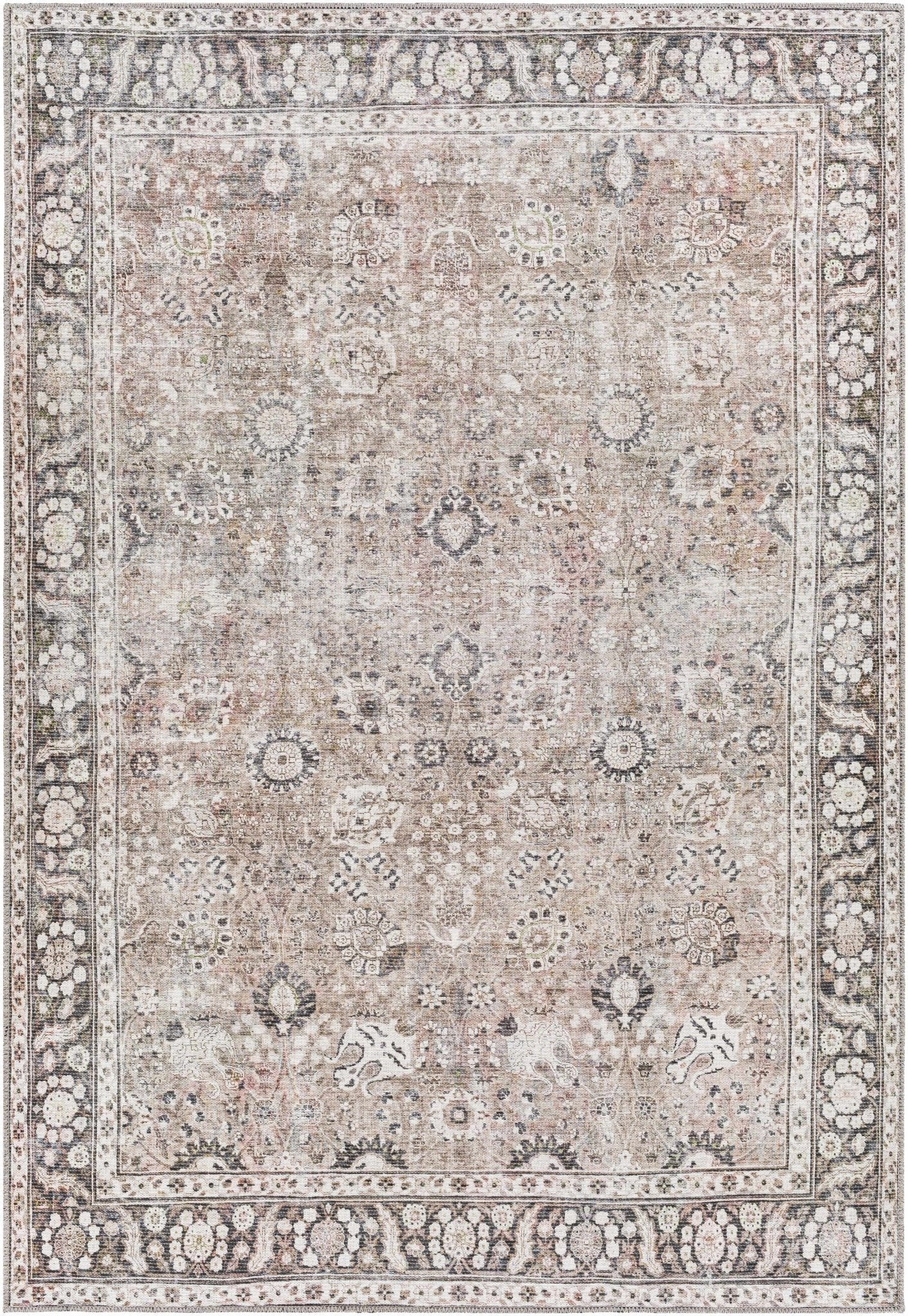 Traditional Turkish Floral Ivory, Brown and Charcoal Multi Size Machine Washable  Rug - Image 20