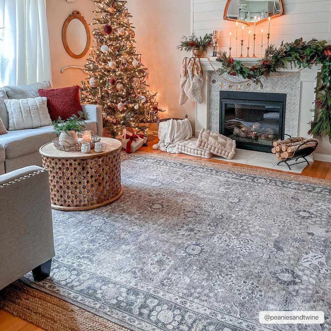 Traditional Turkish Floral Ivory, Brown and Charcoal Multi Size Machine Washable  Rug - Image 3
