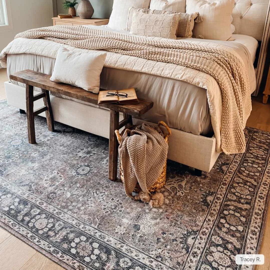 Traditional Turkish Floral Ivory, Brown and Charcoal Multi Size Machine Washable  Rug - Image 7