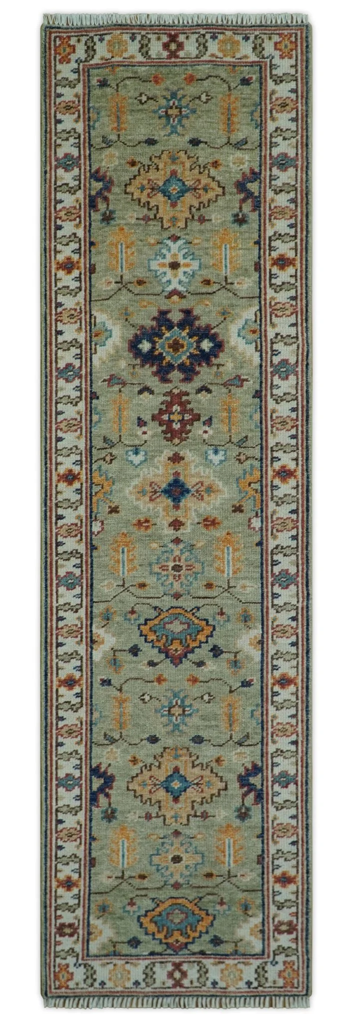 Turkish Knot Antique Green and Ivory Traditional Multi Size Hand knotted Oushak Rug - Image 11