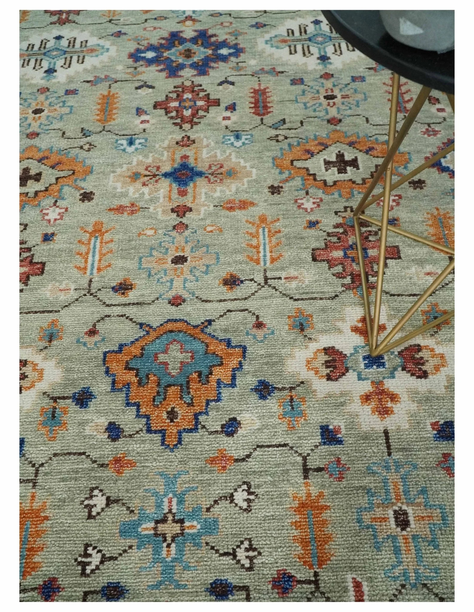 Turkish Knot Antique Green and Ivory Traditional Multi Size Hand knotted Oushak Rug - Image 2